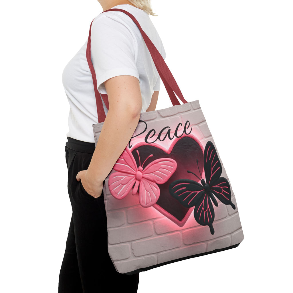Neon Heart & Butterflies Tote Bag — Glowing Peace Graphic Design