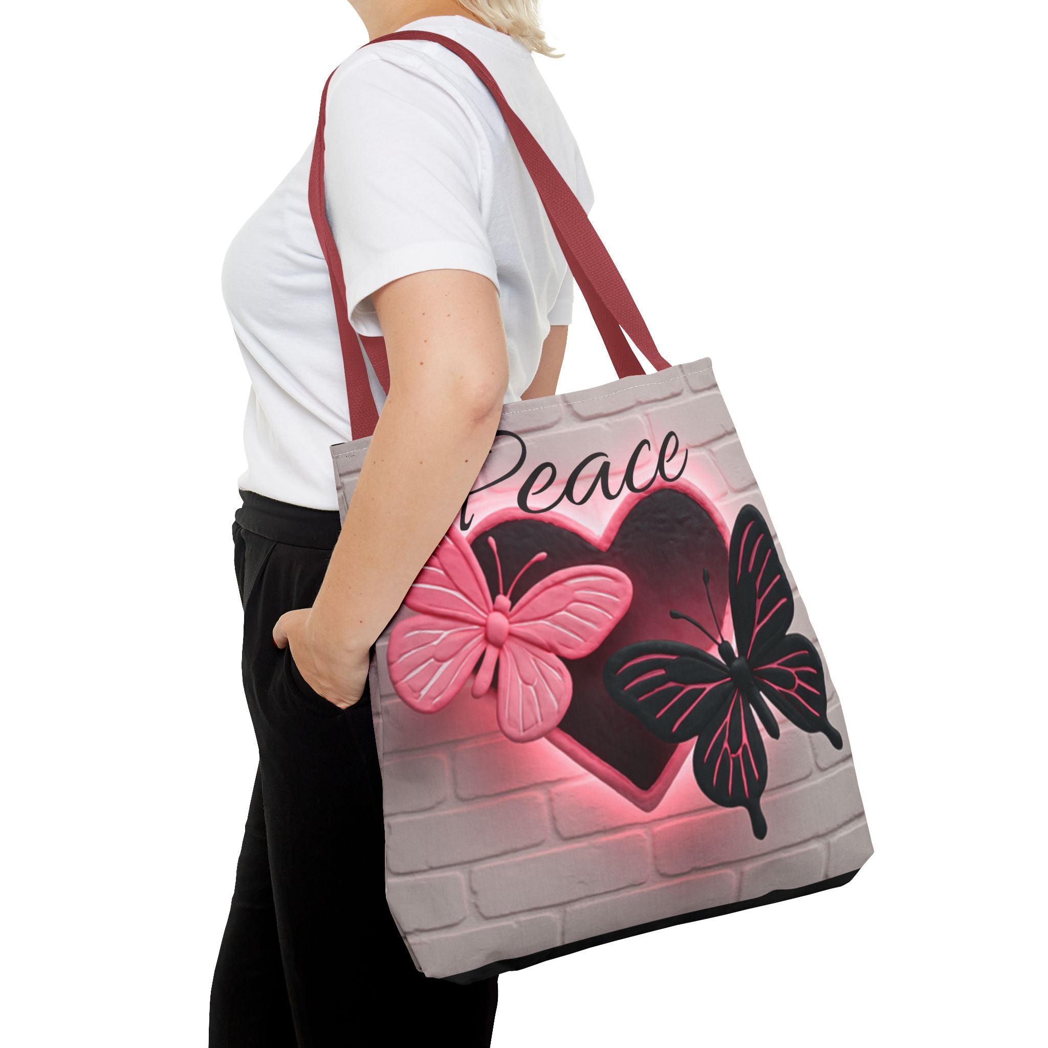 Neon Heart & Butterflies Tote Bag — Glowing Peace Graphic Design