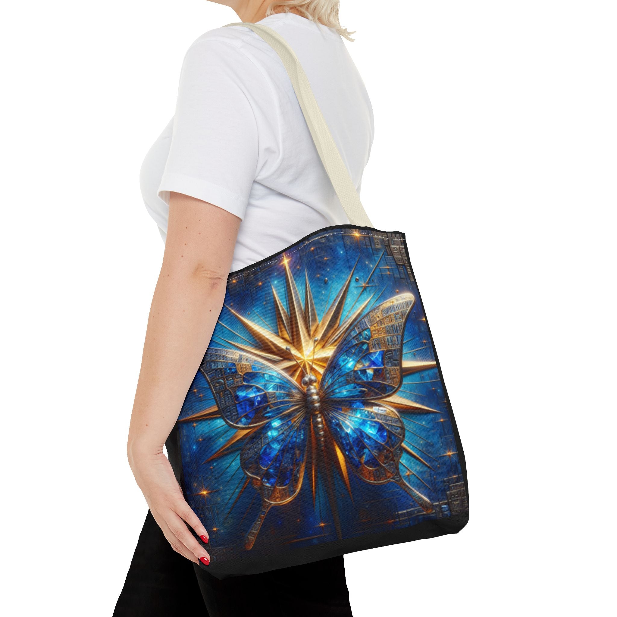Blue & Gold Butterfly Tote — Galactic Starburst Graphic Design