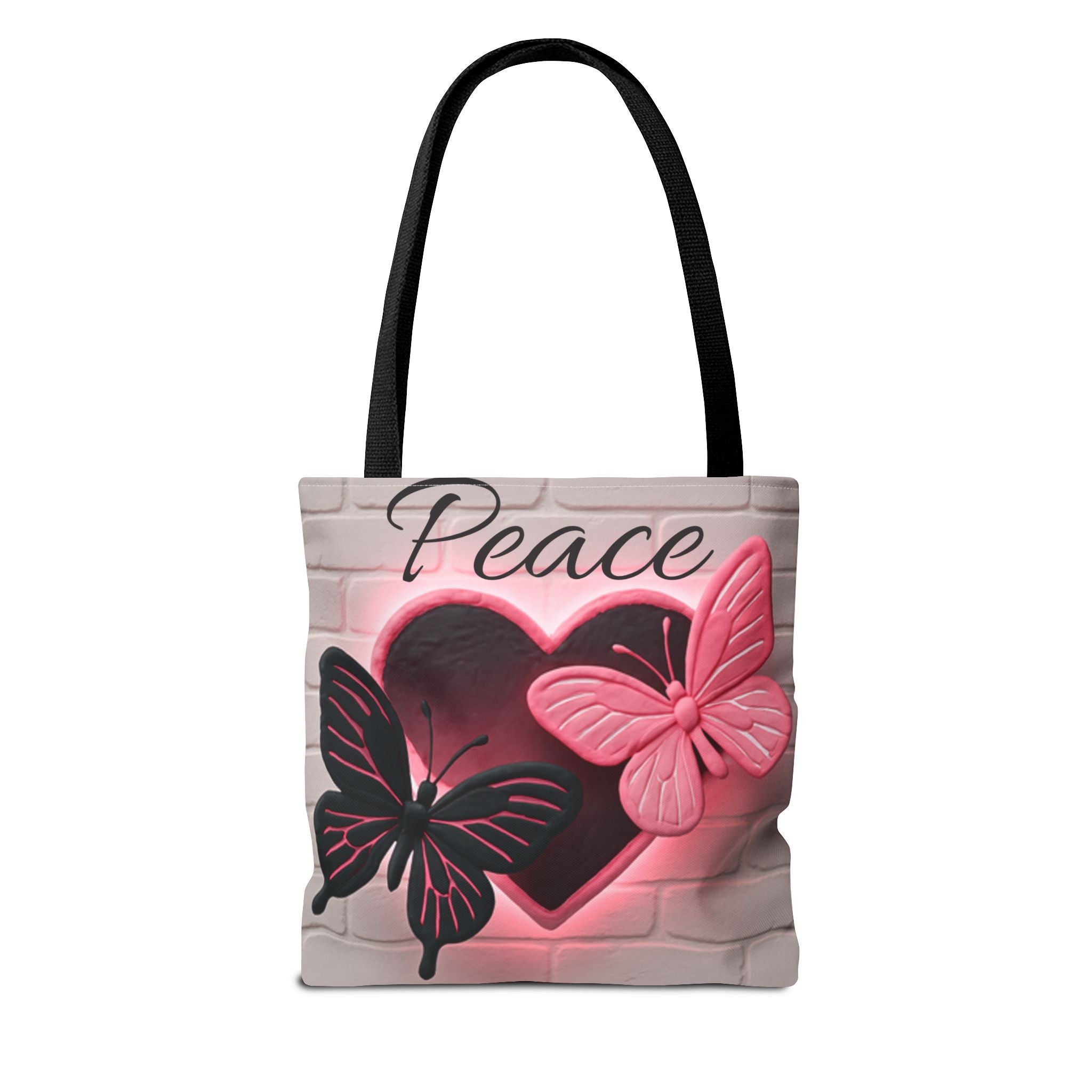 Love Glow Neon Heart and Butterflies Graphic Design Tote - Glowing Pink Neon Heart and Butterflies Design