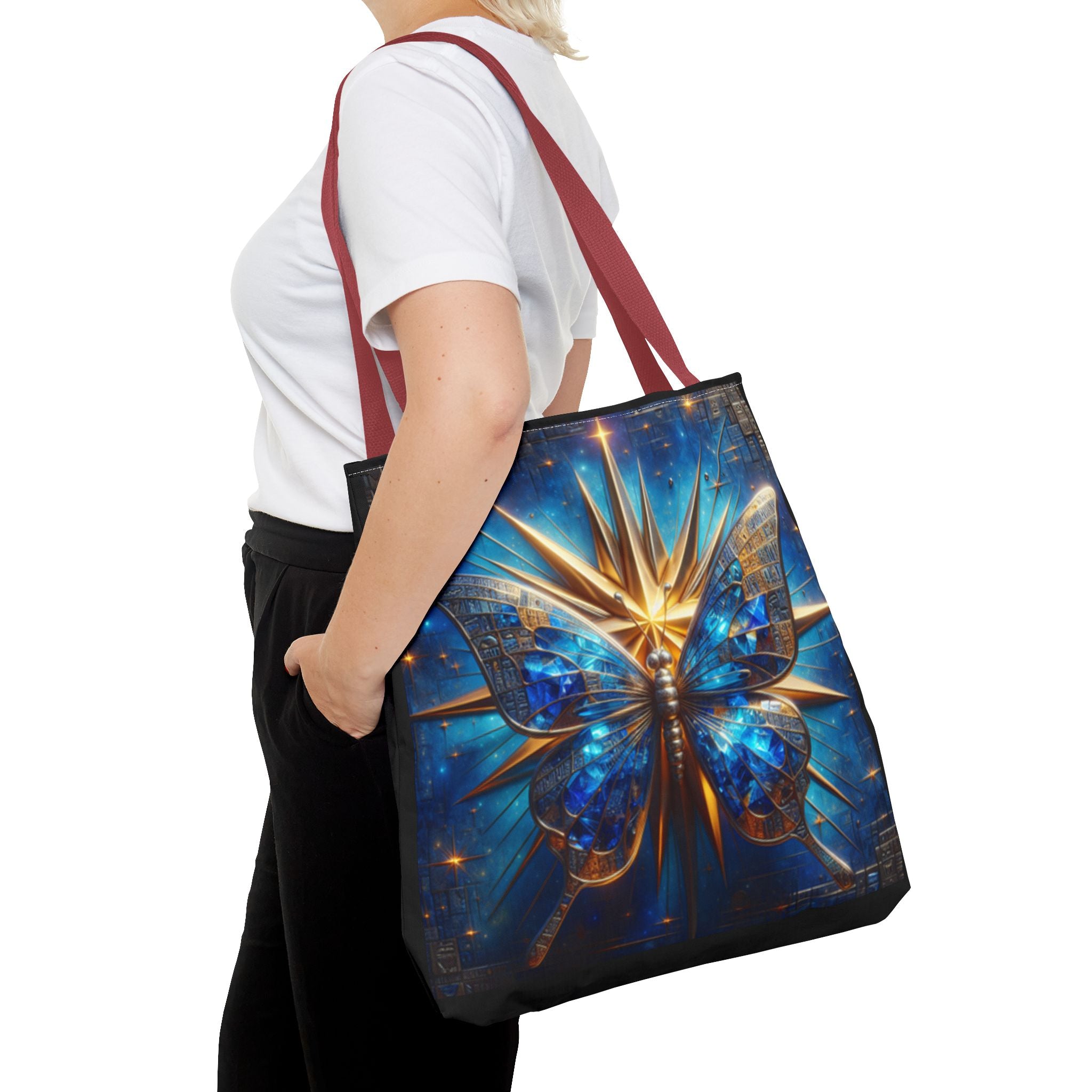 Blue & Gold Butterfly Tote — Galactic Starburst Graphic Design