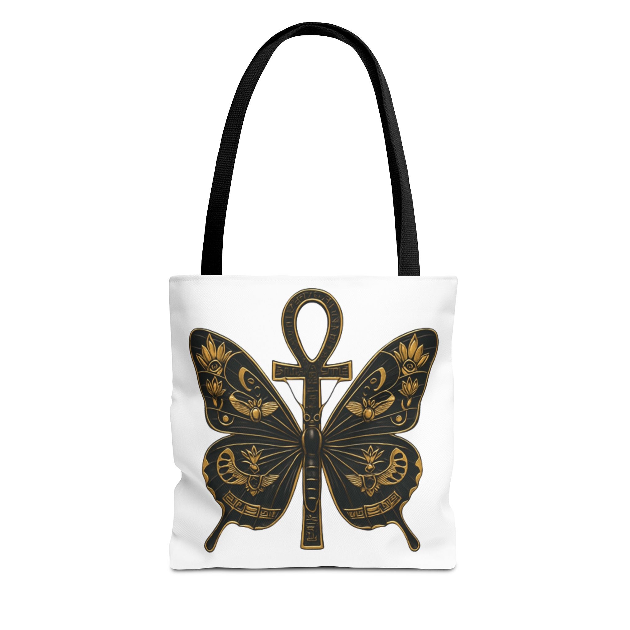 Mystic Peace Butterfly Graphic Design Tote Bag — Egyptian Themed Butterfly and Ankh Design
