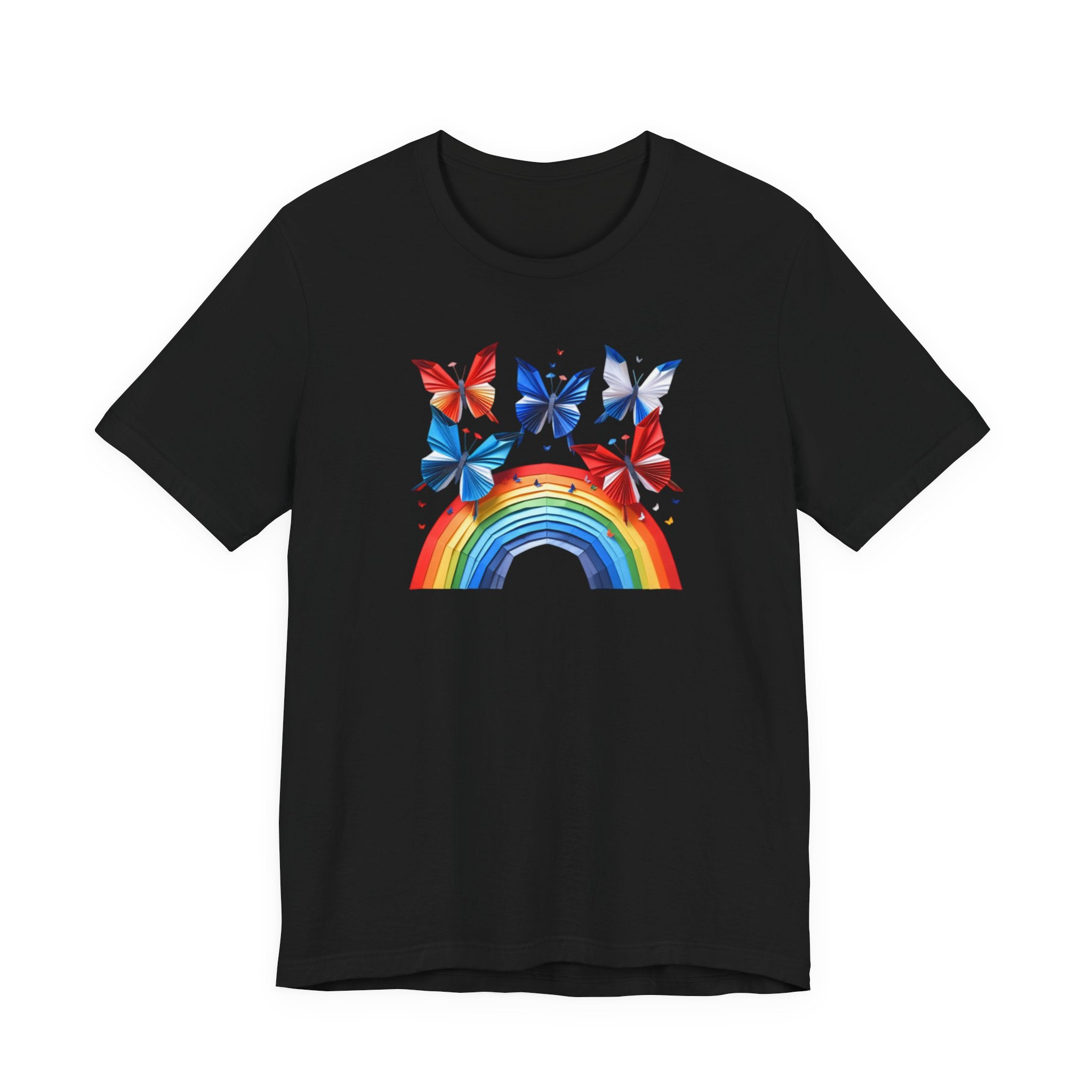 Peace Energy Rainbow Graphic T‑Shirt — Colorful Butterfly & Rainbow Graphic Design Tee