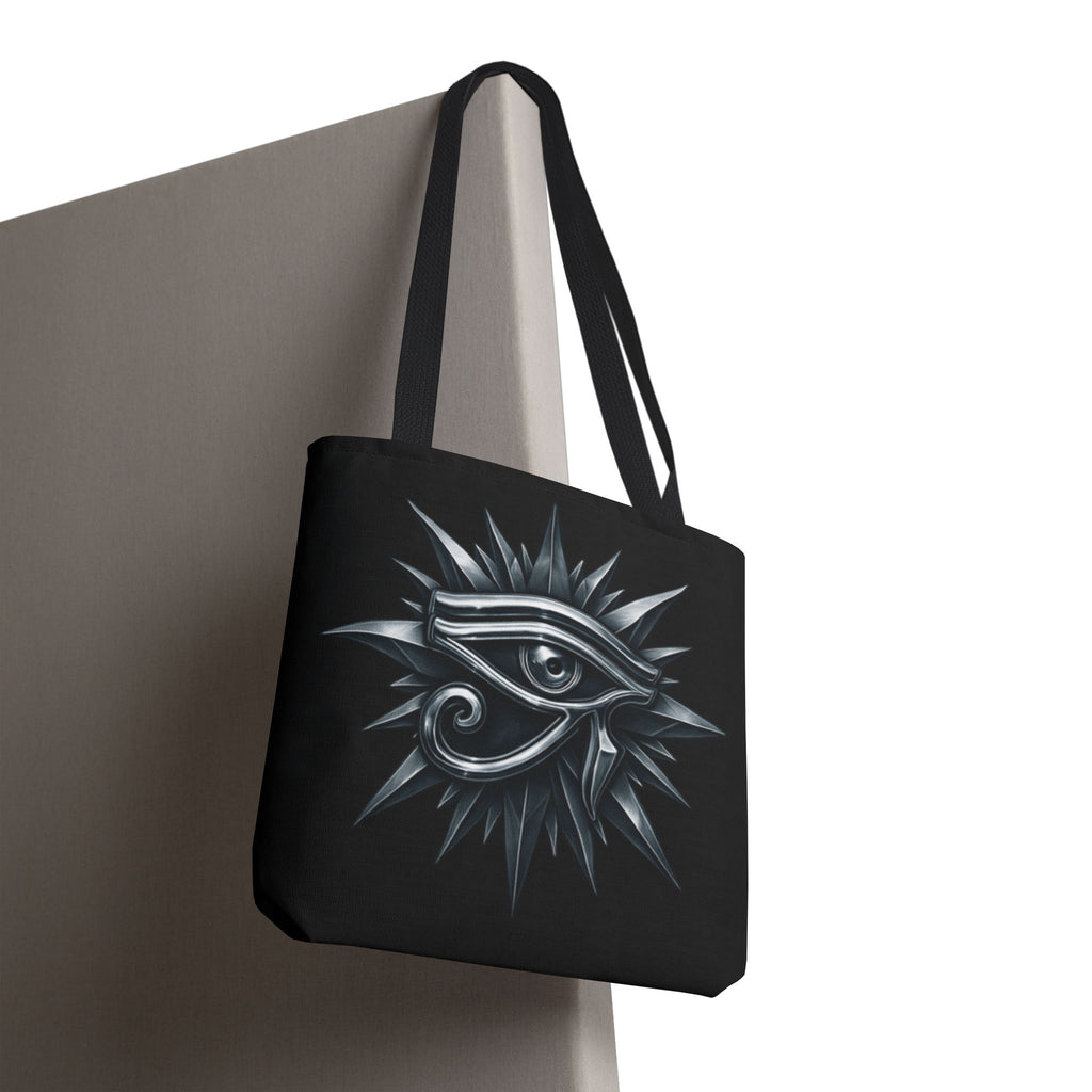 Eye of Horus Silver Starburst Tote Bag — Mystical Egyptian Symbol Graphic Design