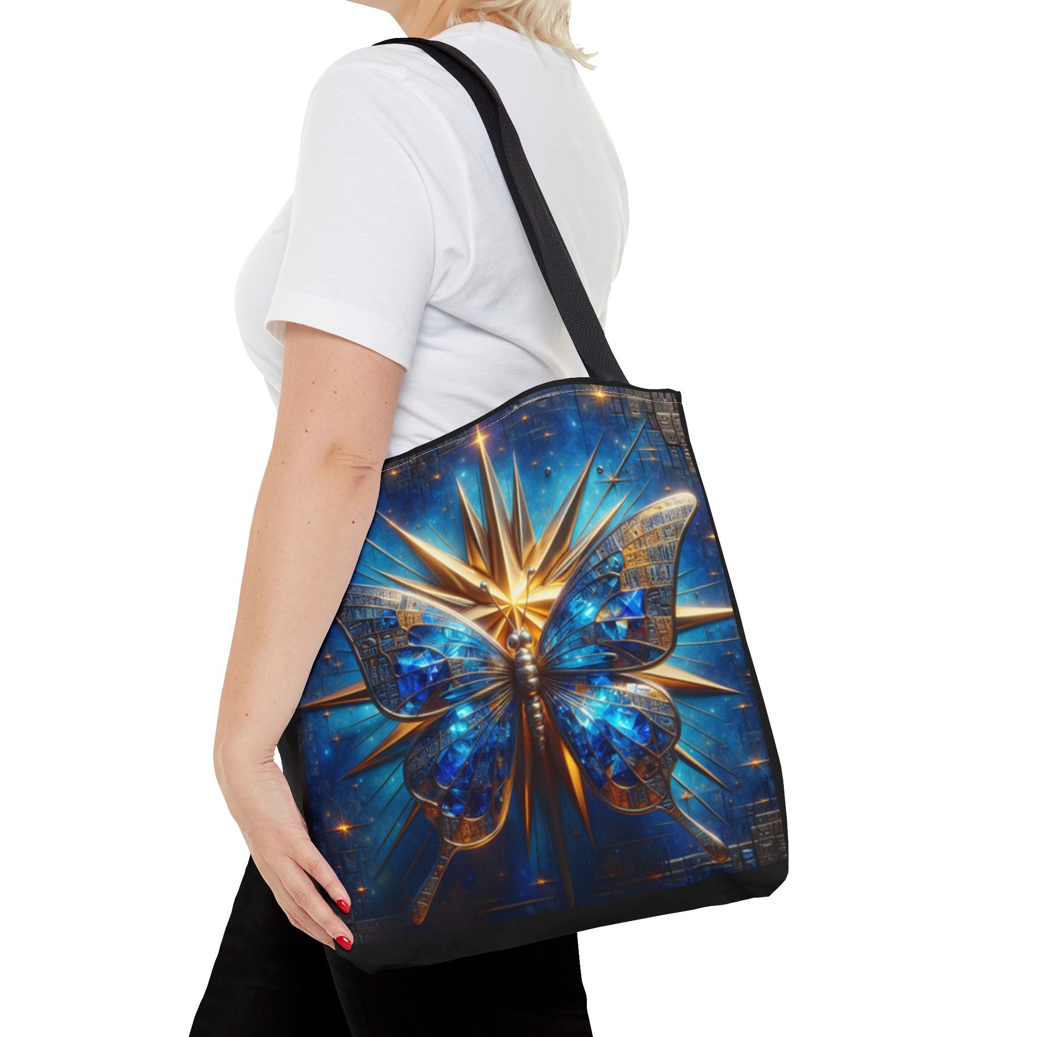 Blue & Gold Butterfly Tote — Galactic Starburst Graphic Design