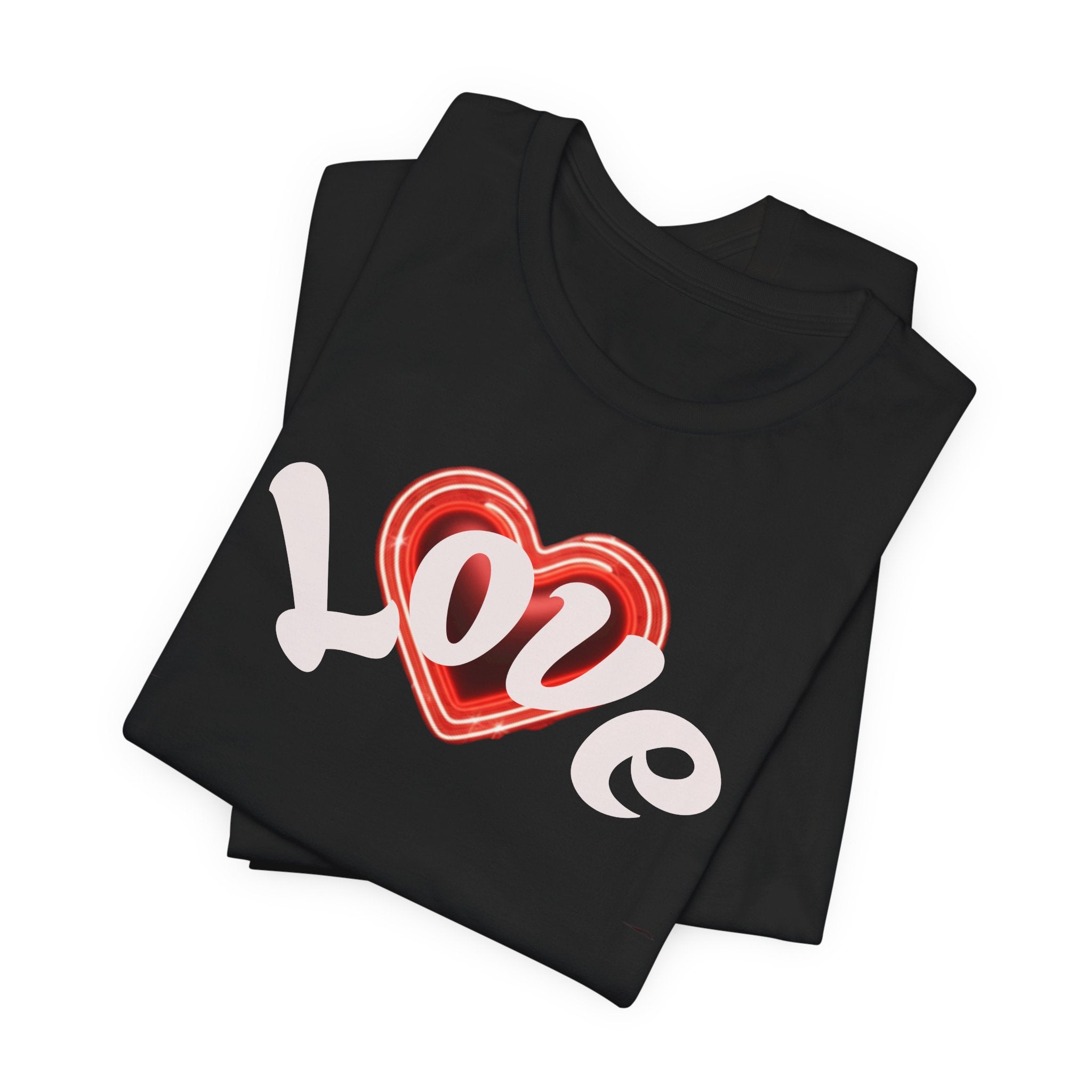 Love Glow Graphic Tee - Retro Red Heart Graphic Design T-Shirt
