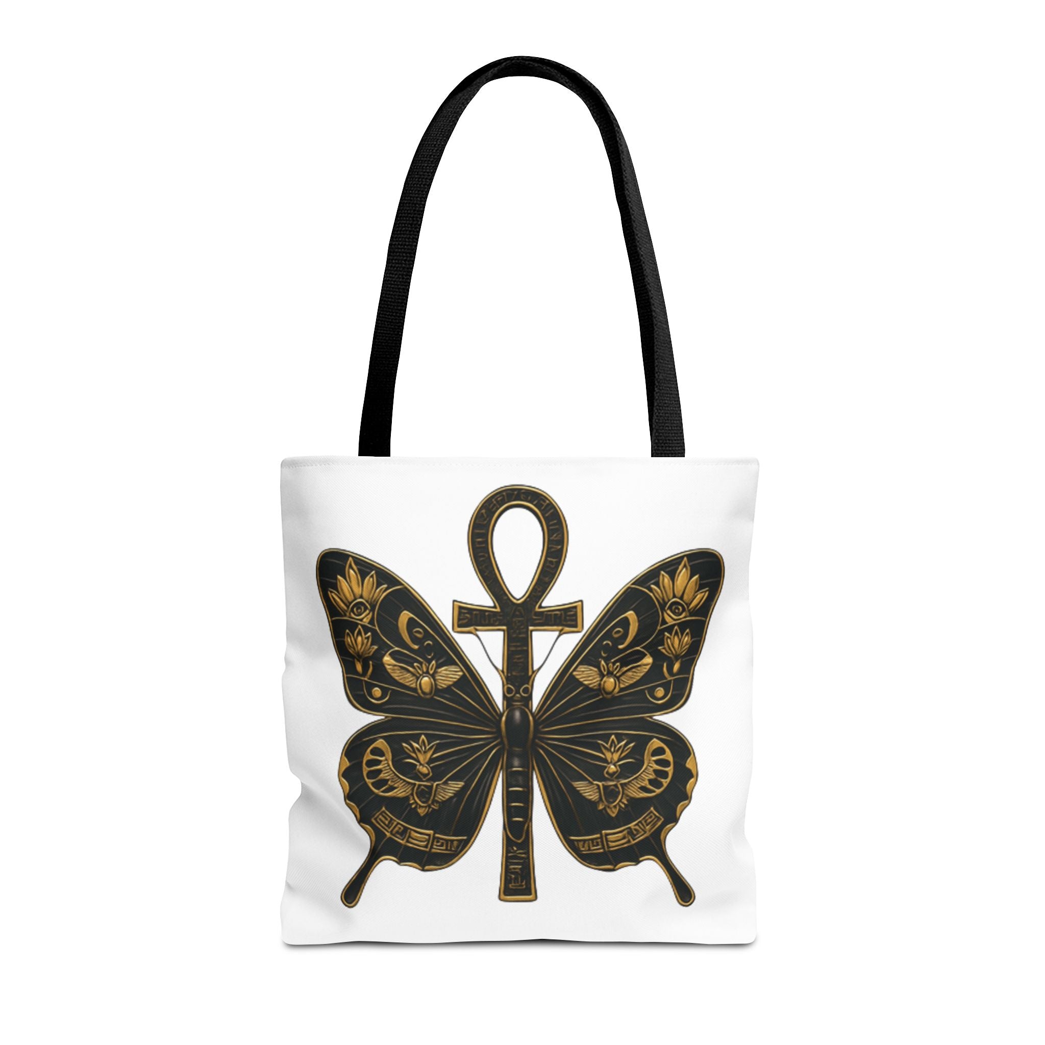 Mystic Peace Butterfly Graphic Design Tote Bag — Egyptian Themed Butterfly and Ankh Design