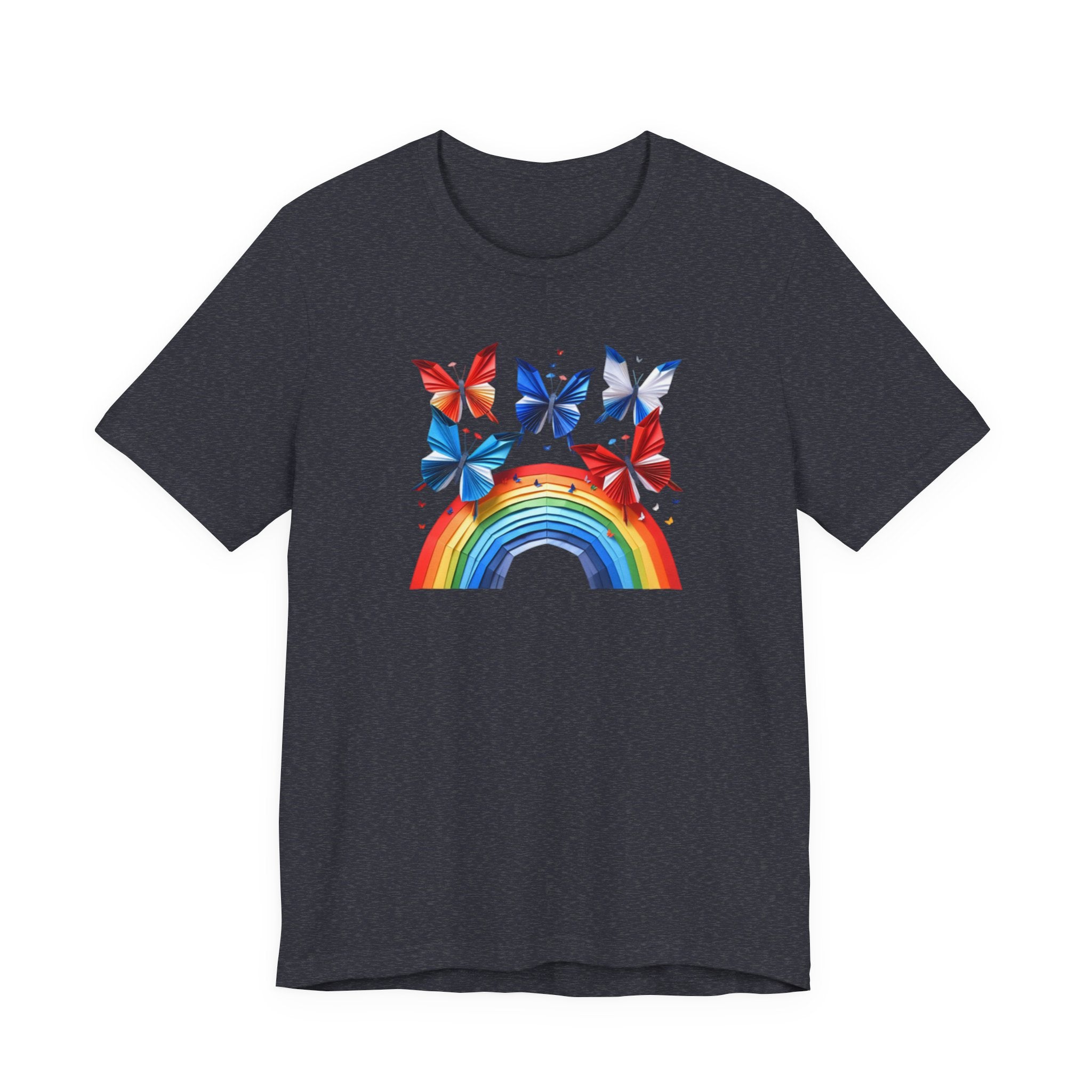 Peace Energy Rainbow Graphic T‑Shirt — Colorful Butterfly & Rainbow Graphic Design Tee