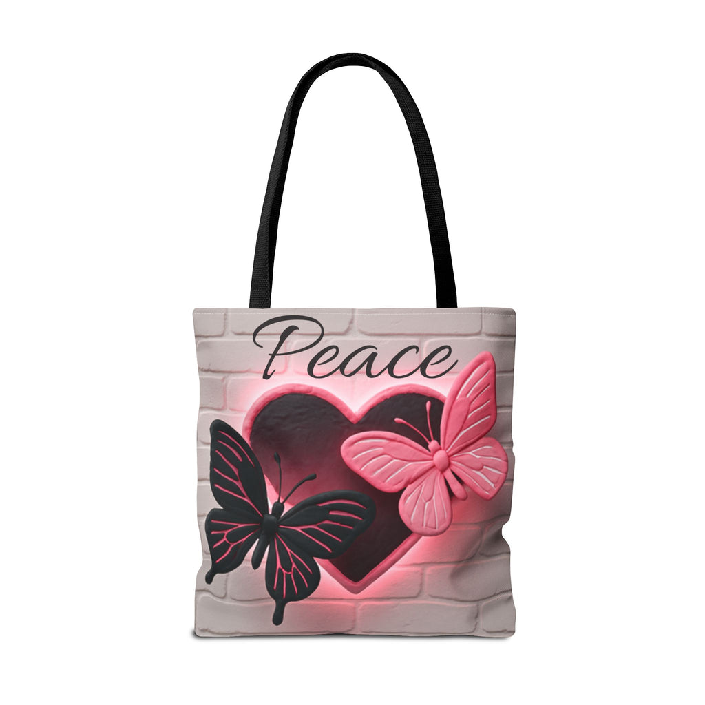 Neon Heart & Butterflies Tote Bag — Glowing Peace Graphic Design