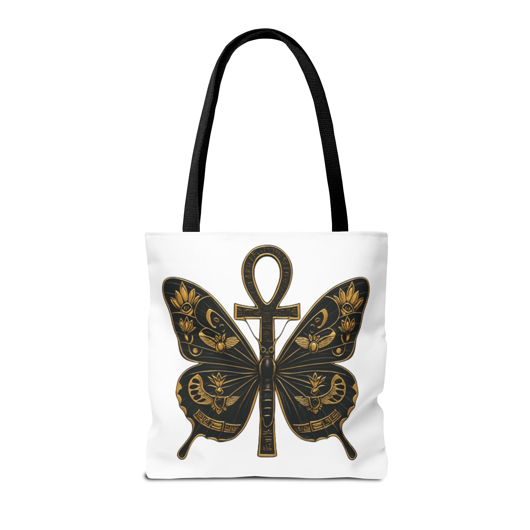 Mystic Peace Butterfly Graphic Design Tote Bag — Egyptian Themed Butterfly and Ankh Design