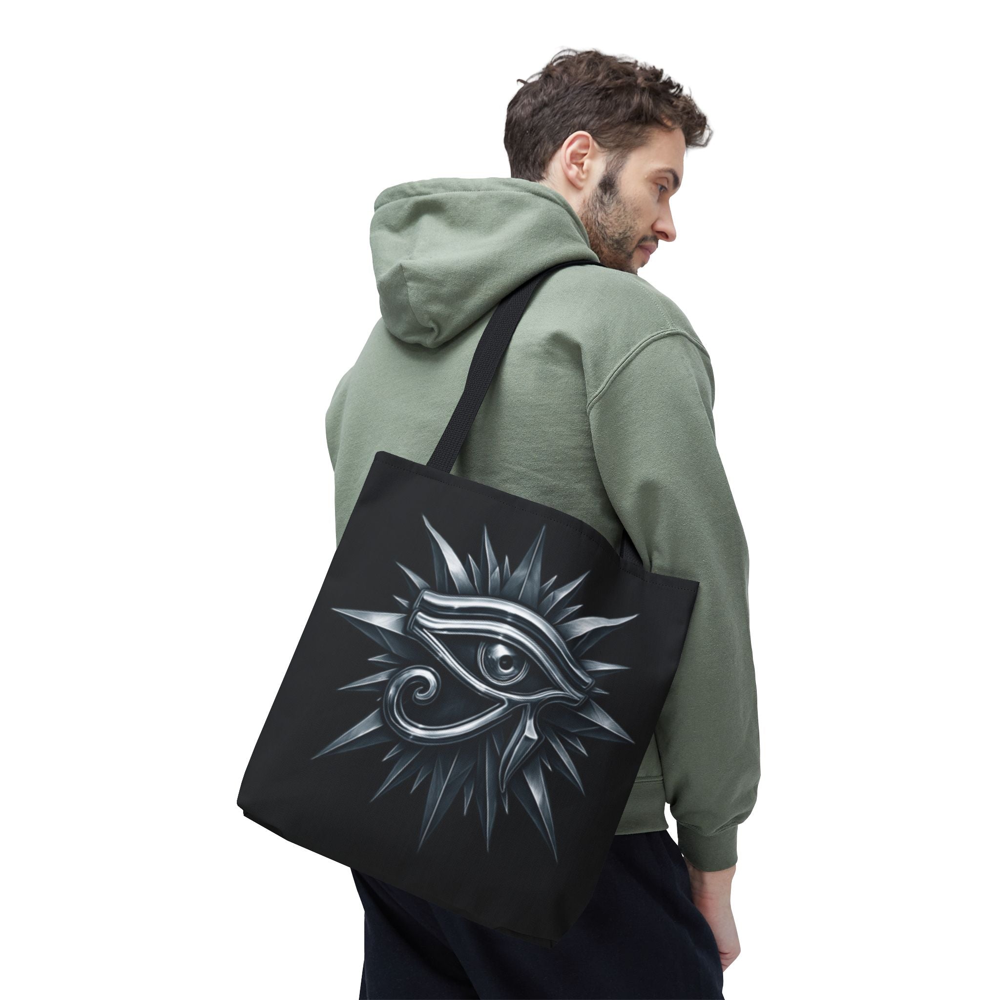 Eye of Horus Mystic Tote Bag — All-Seeing Eye and Silver Starburst Graphic Design