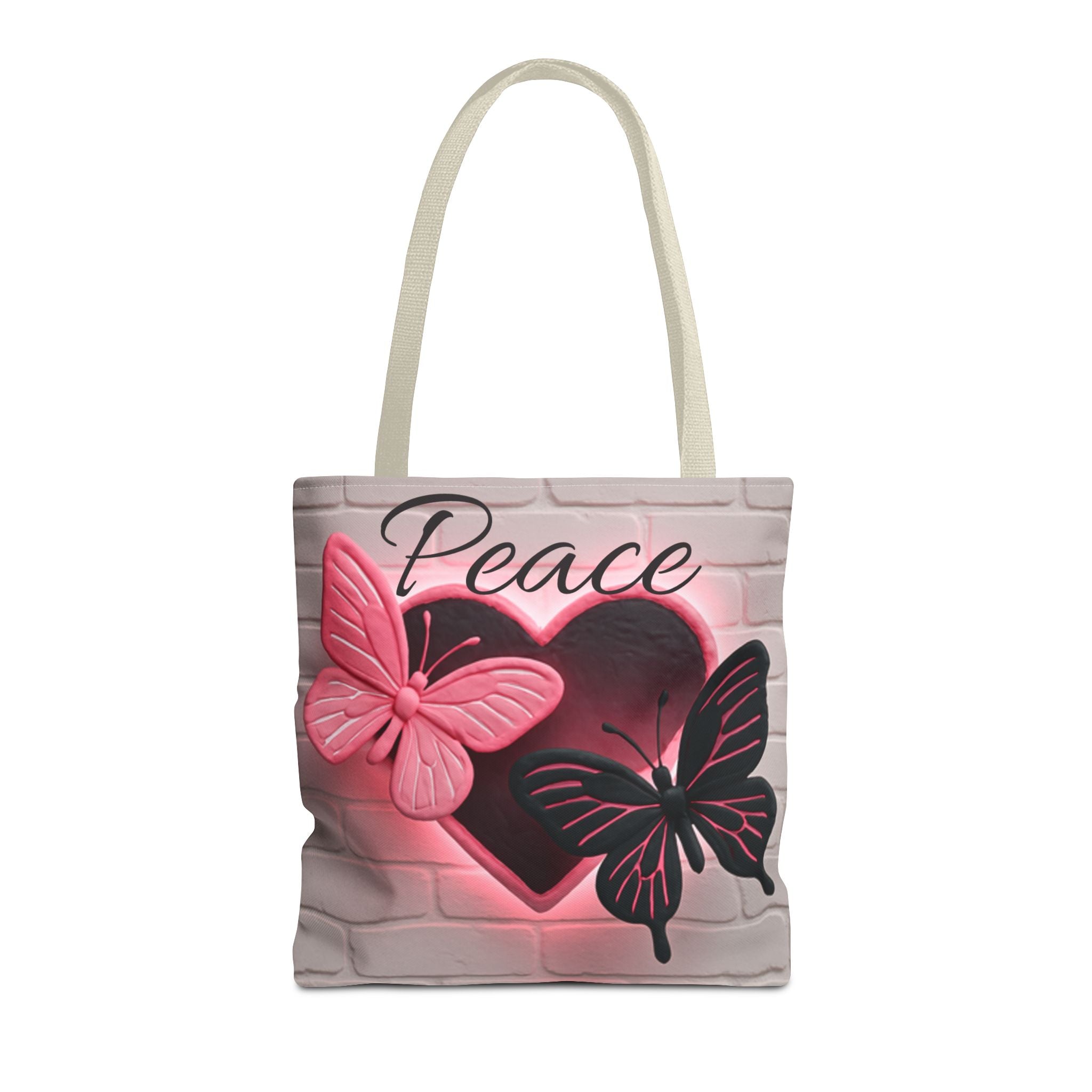 Love Glow Neon Heart and Butterflies Graphic Design Tote - Glowing Pink Neon Heart and Butterflies Design