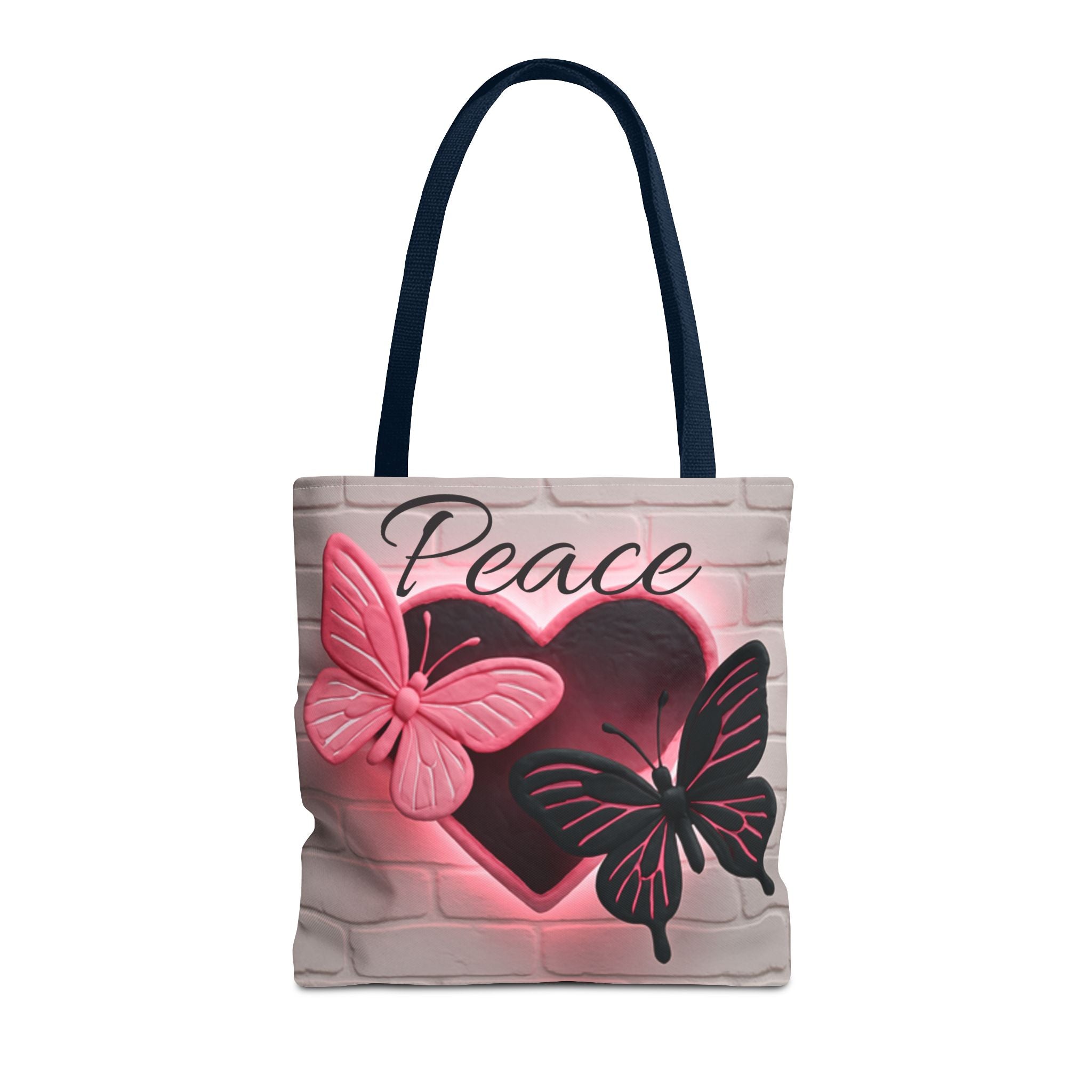 Love Glow Neon Heart and Butterflies Graphic Design Tote - Glowing Pink Neon Heart and Butterflies Design