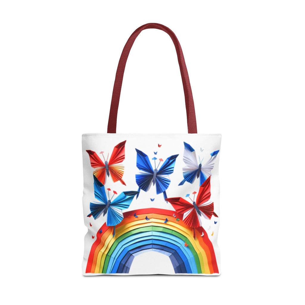 Positive Energy Tote Bag — Colorful Rainbow and Butterflies Graphic Design