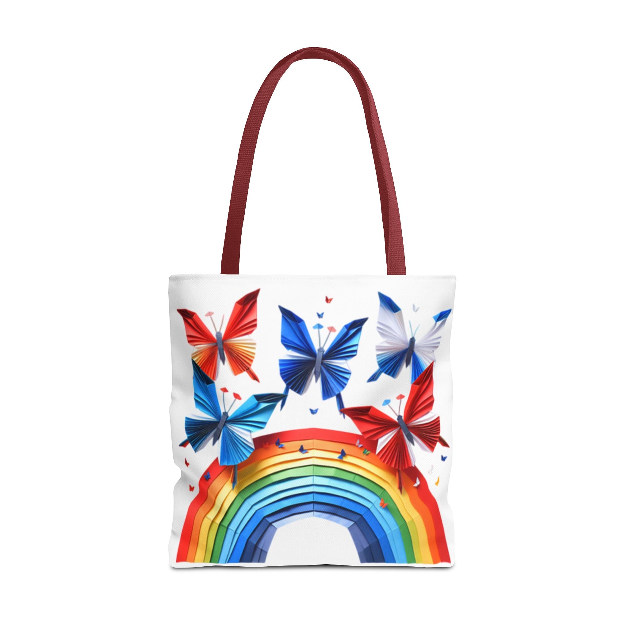 Positive Energy Tote Bag — Colorful Rainbow and Butterflies Graphic Design