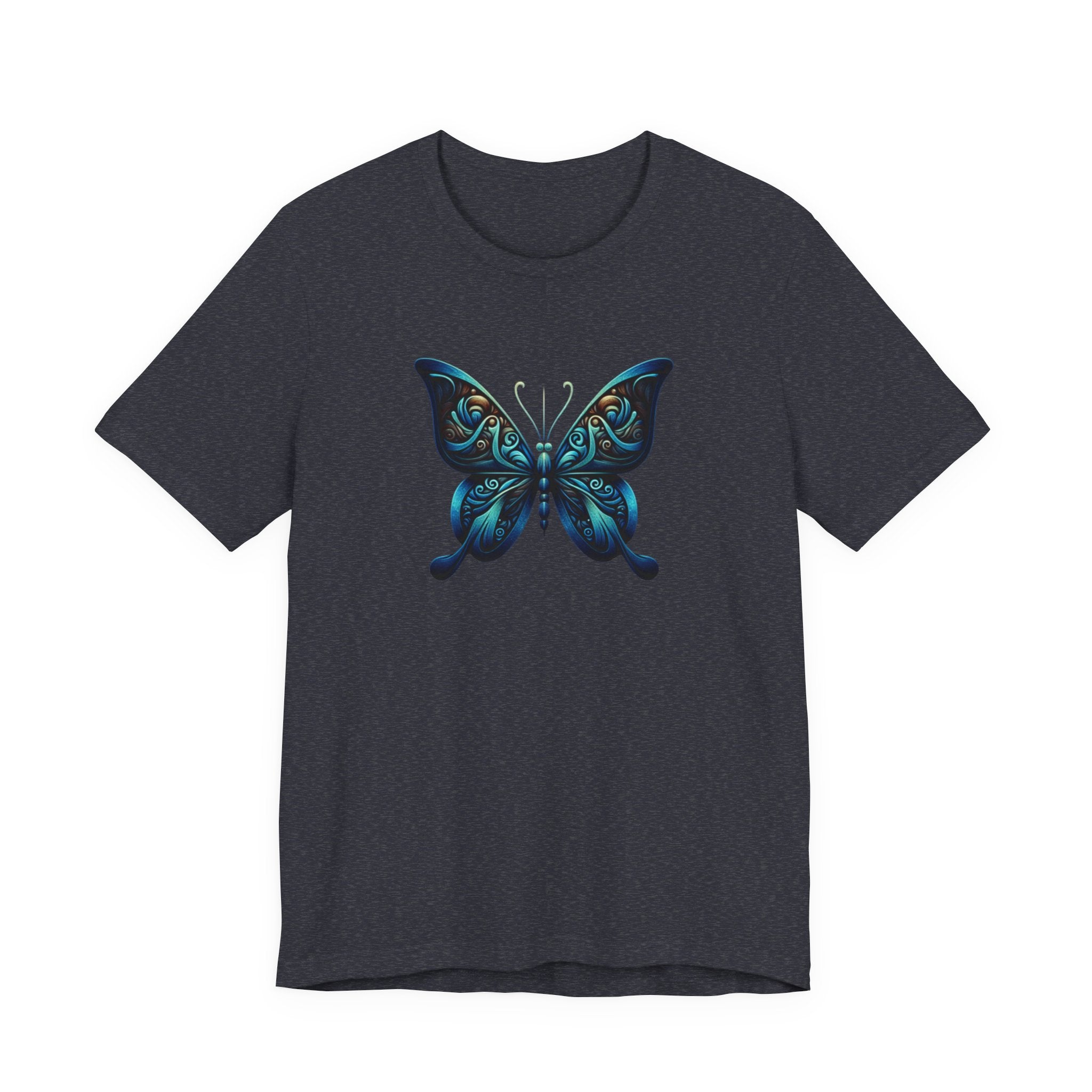 Blue Tribal Butterfly Graphic Tee — Artistic Nature Graphic T-Shirt