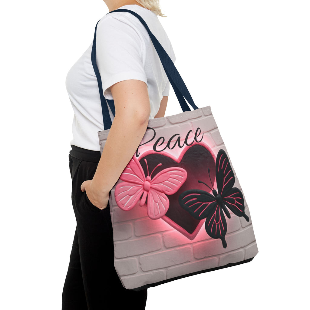 Neon Heart & Butterflies Tote Bag — Glowing Peace Graphic Design