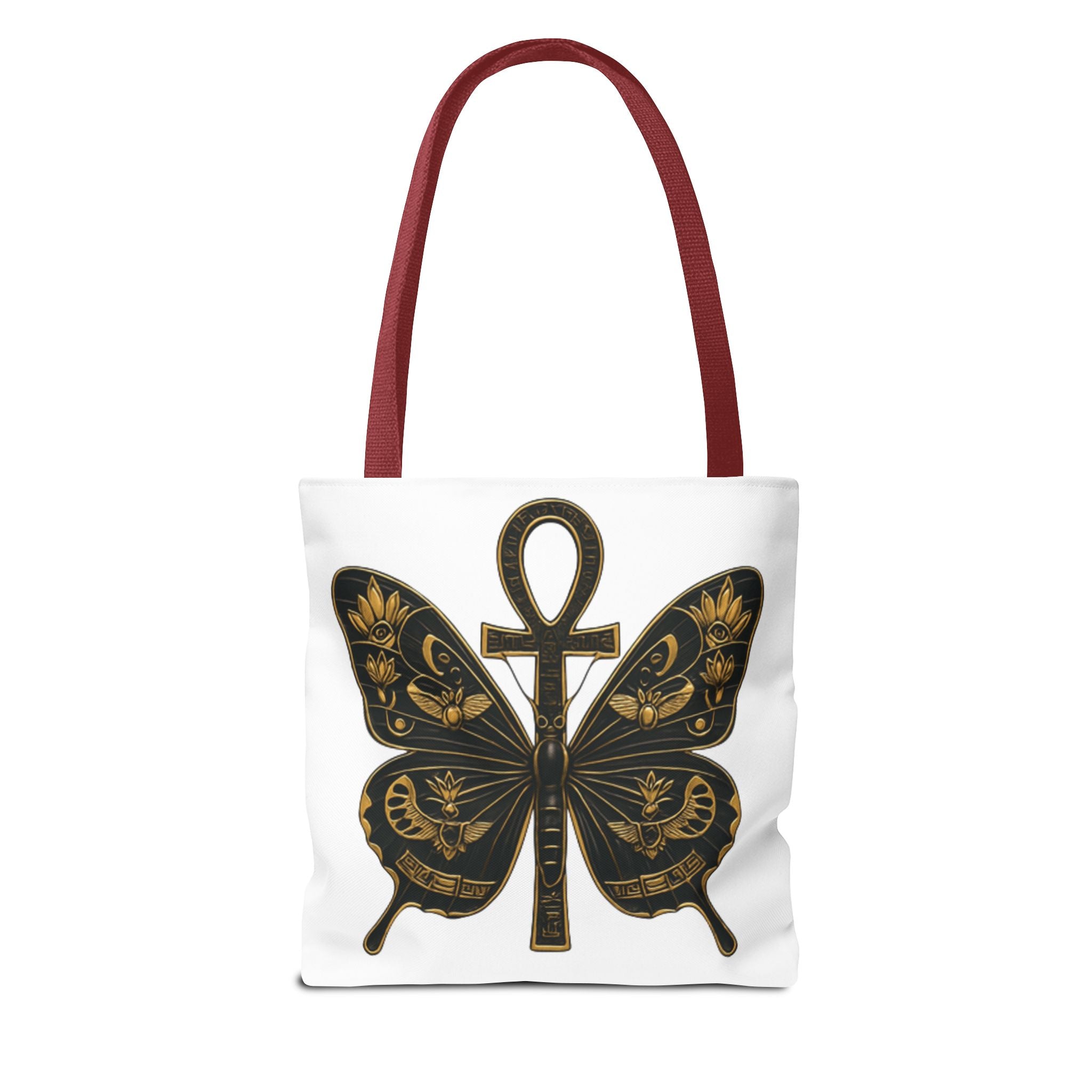 Mystic Peace Butterfly Graphic Design Tote Bag — Egyptian Themed Butterfly and Ankh Design
