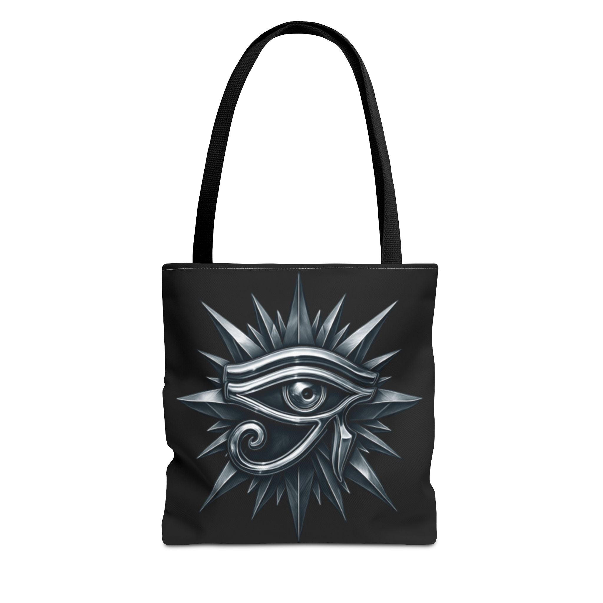 Eye of Horus Silver Starburst Tote Bag — Mystical Egyptian Symbol Graphic Design