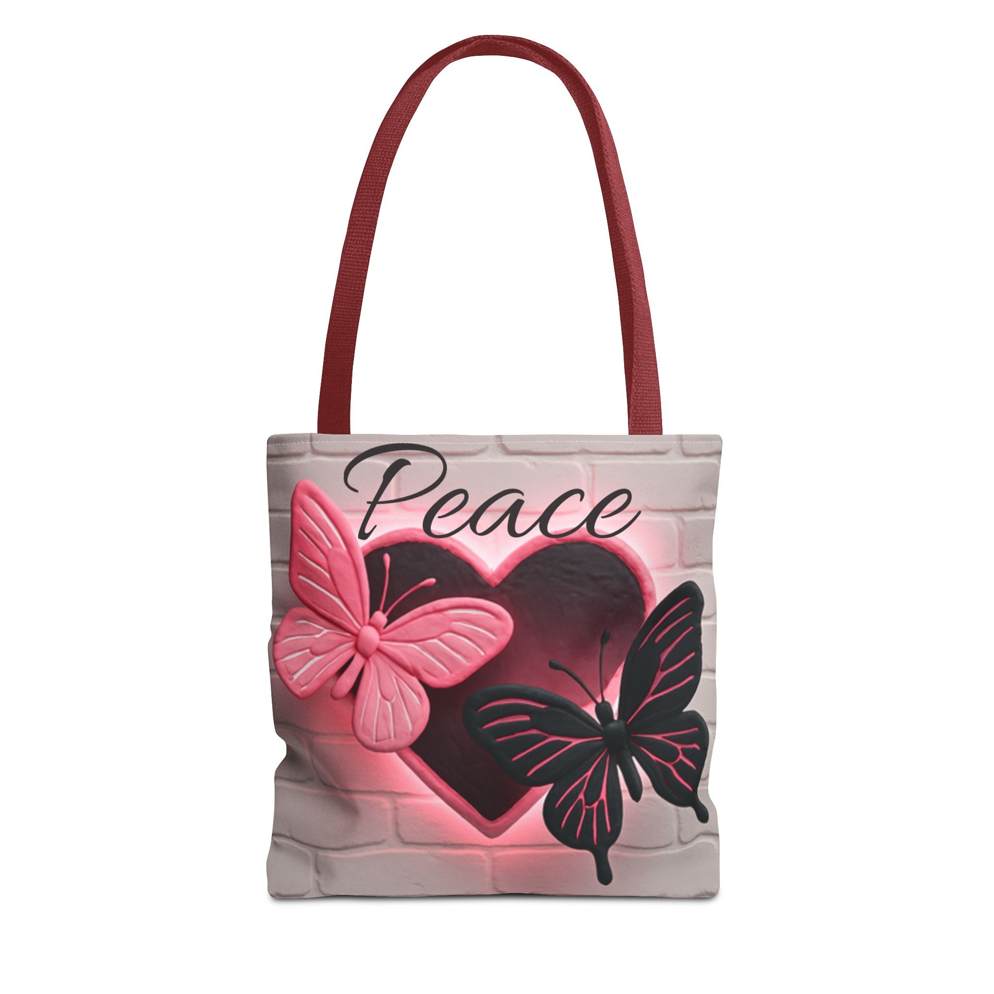 Love Glow Neon Heart and Butterflies Graphic Design Tote - Glowing Pink Neon Heart and Butterflies Design