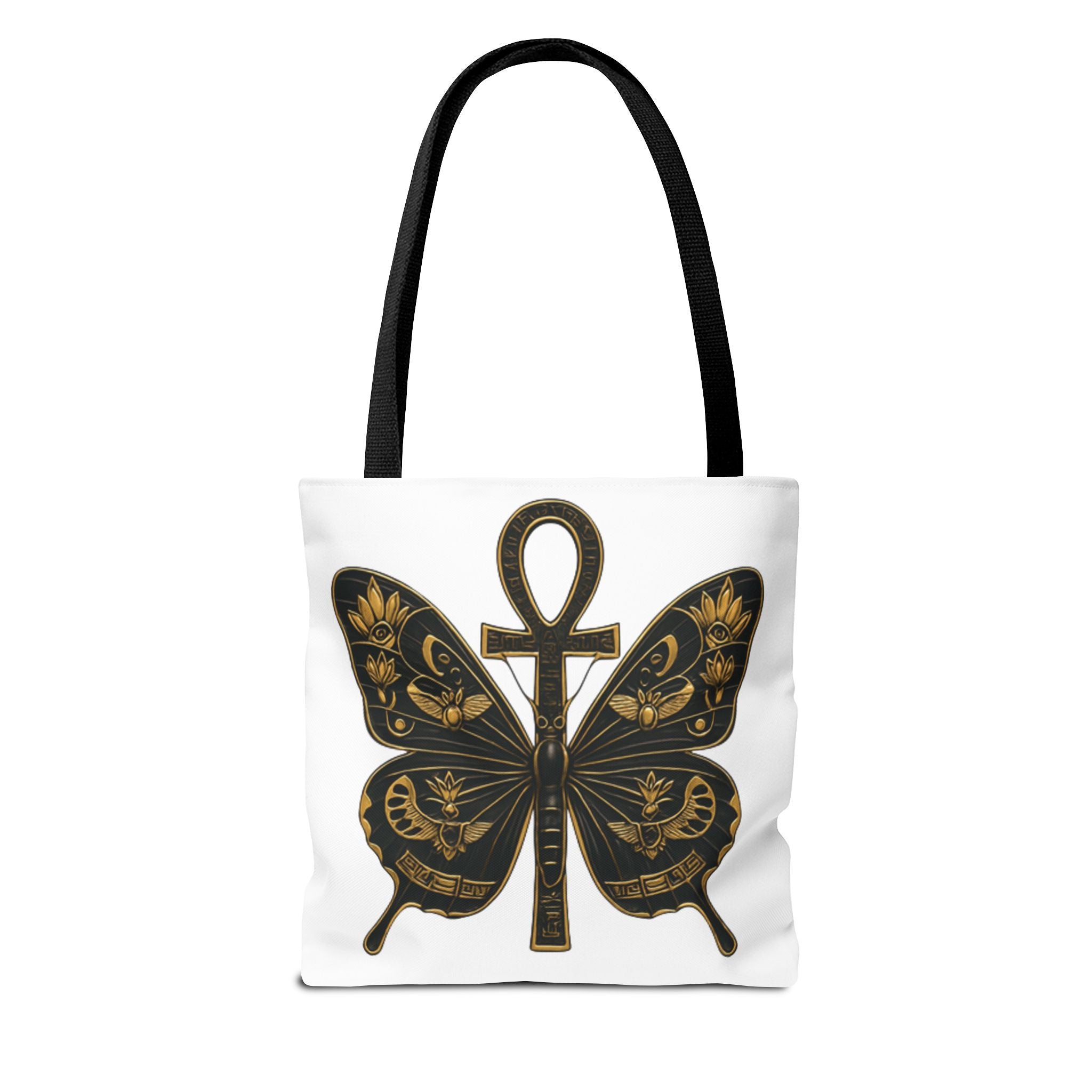 Mystic Peace Butterfly Graphic Design Tote Bag — Egyptian Themed Butterfly and Ankh Design