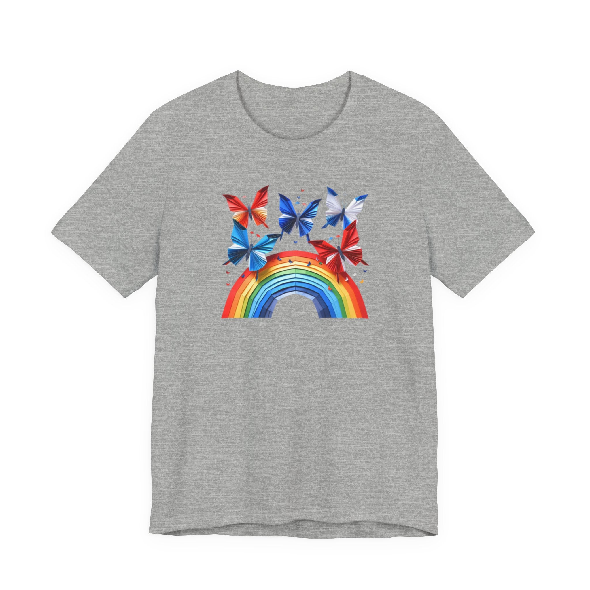 Peace Energy Rainbow Graphic T‑Shirt — Colorful Butterfly & Rainbow Graphic Design Tee