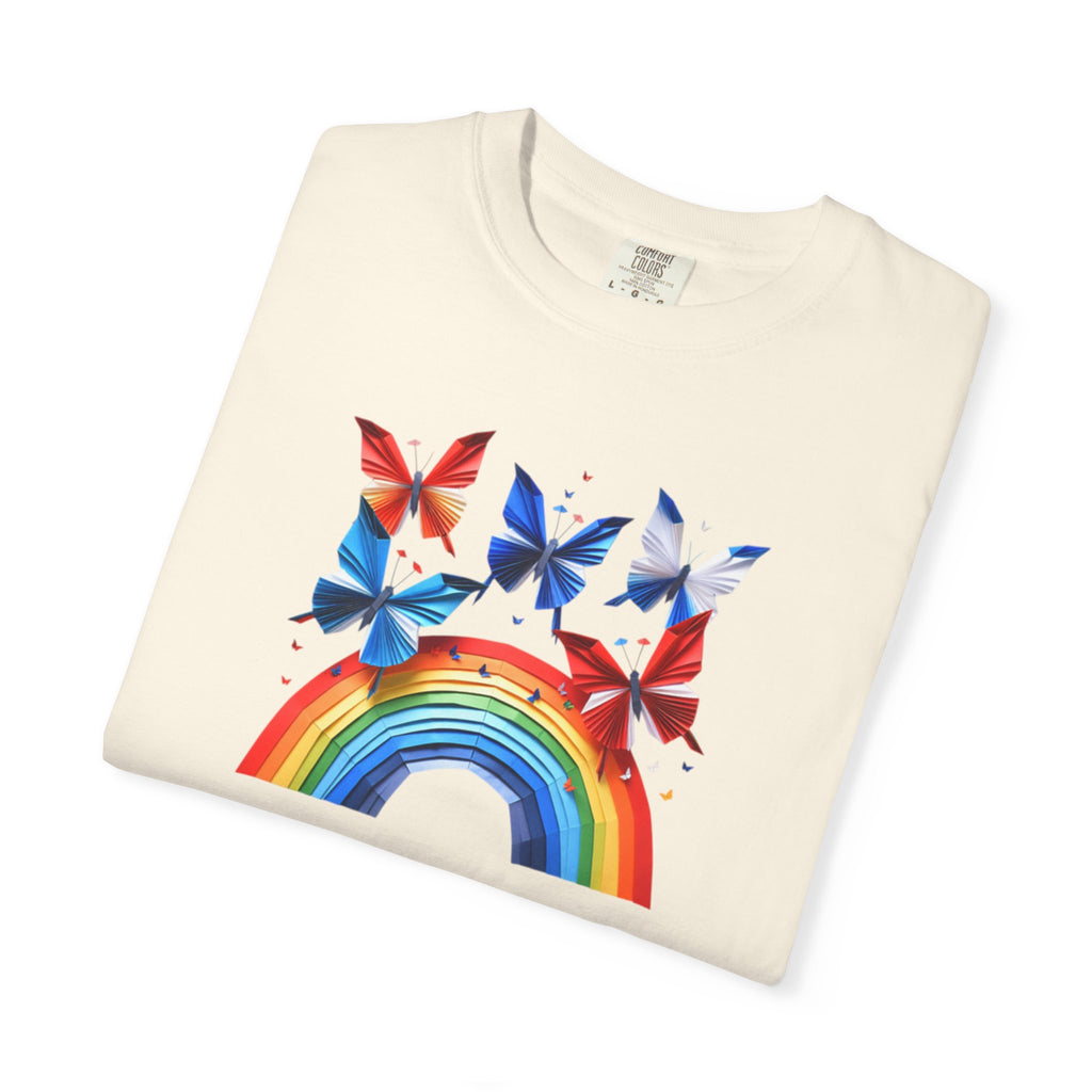 Positive Vibes Tee — Rainbow and Butterflies Graphic Design Tee