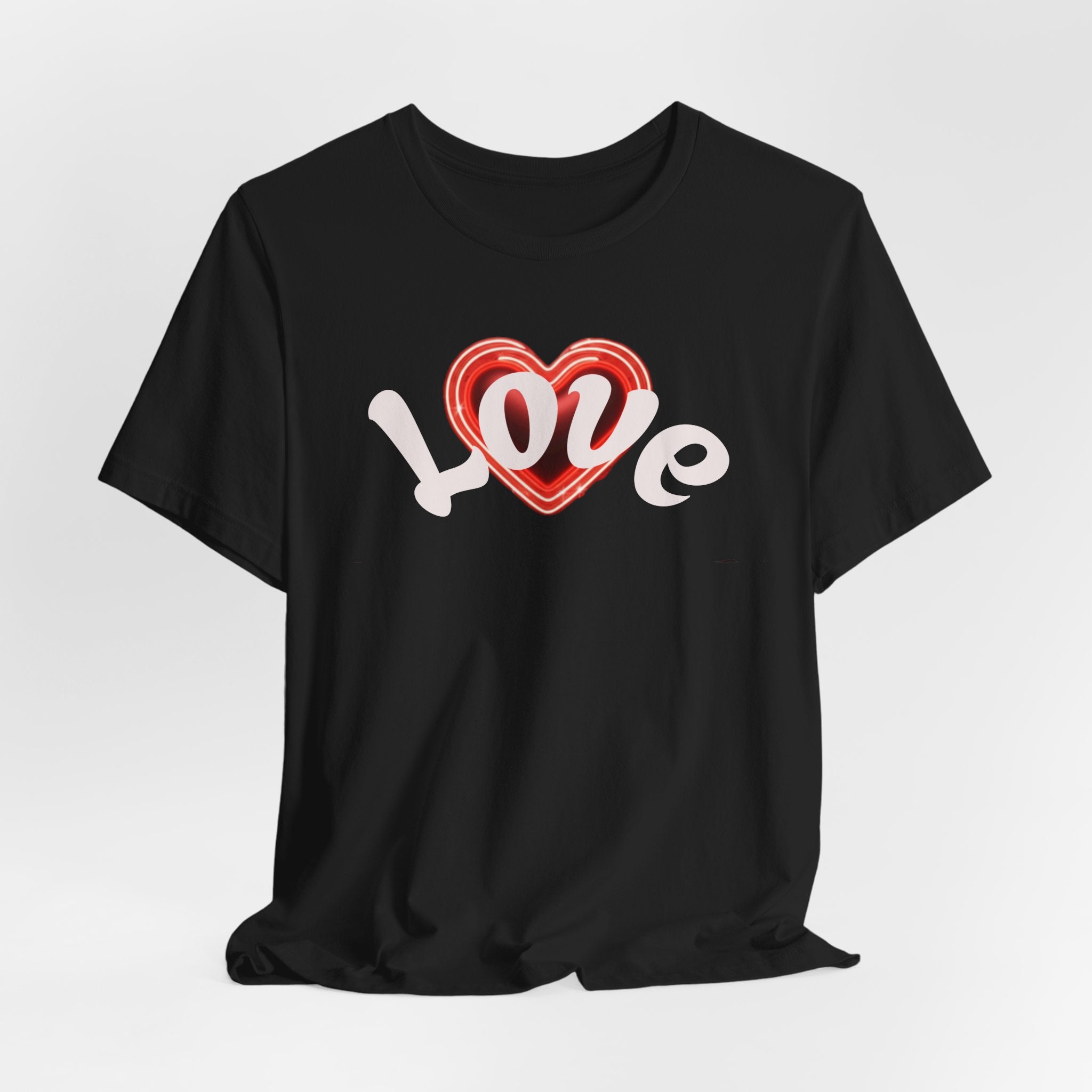 Love Glow Graphic Tee - Retro Red Heart Graphic Design T-Shirt