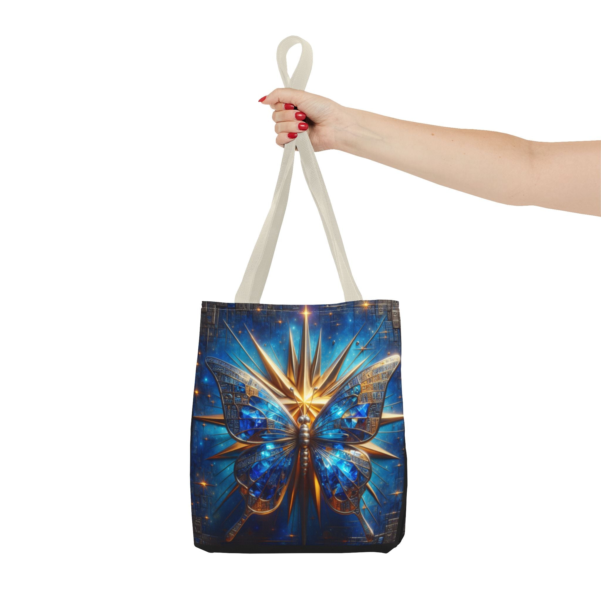 Blue & Gold Butterfly Tote — Galactic Starburst Graphic Design
