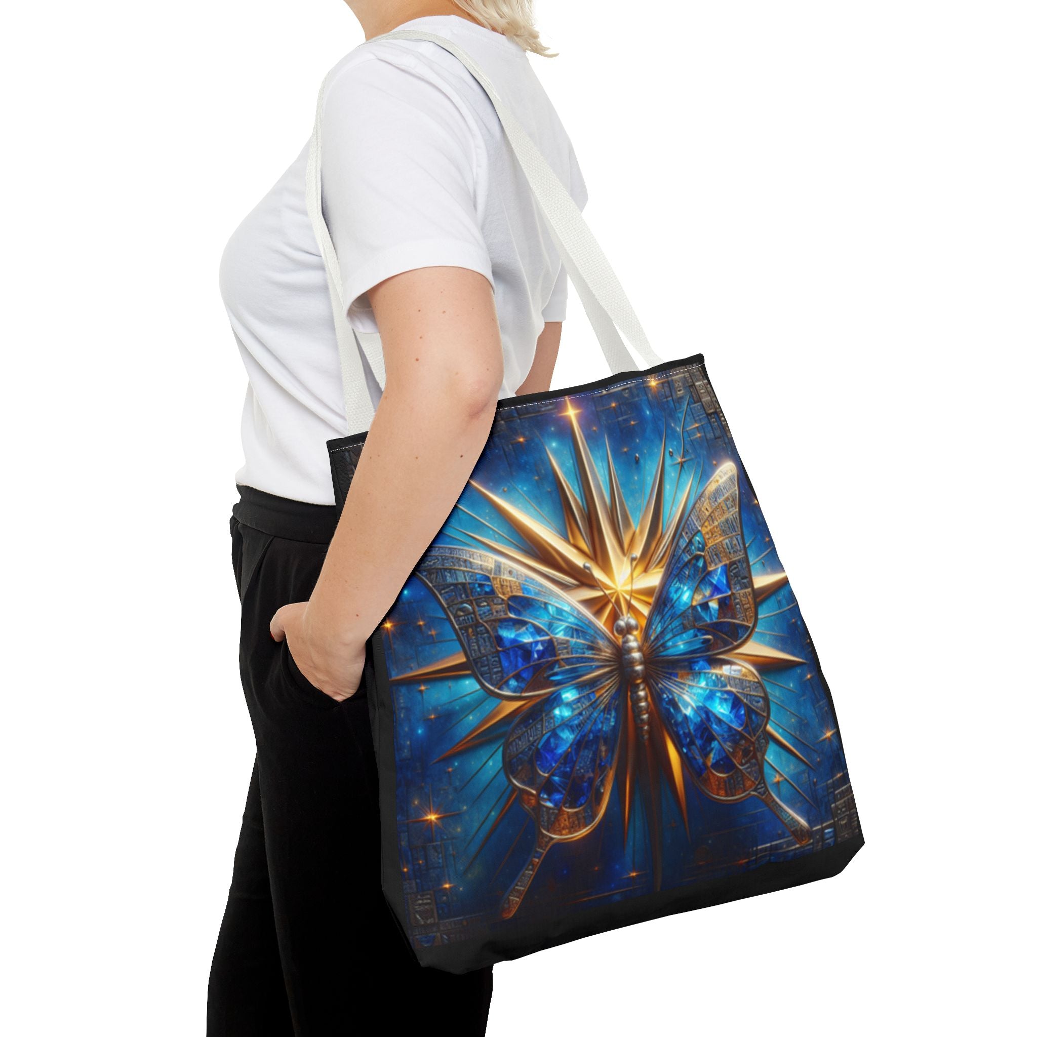 Blue & Gold Butterfly Tote — Galactic Starburst Graphic Design