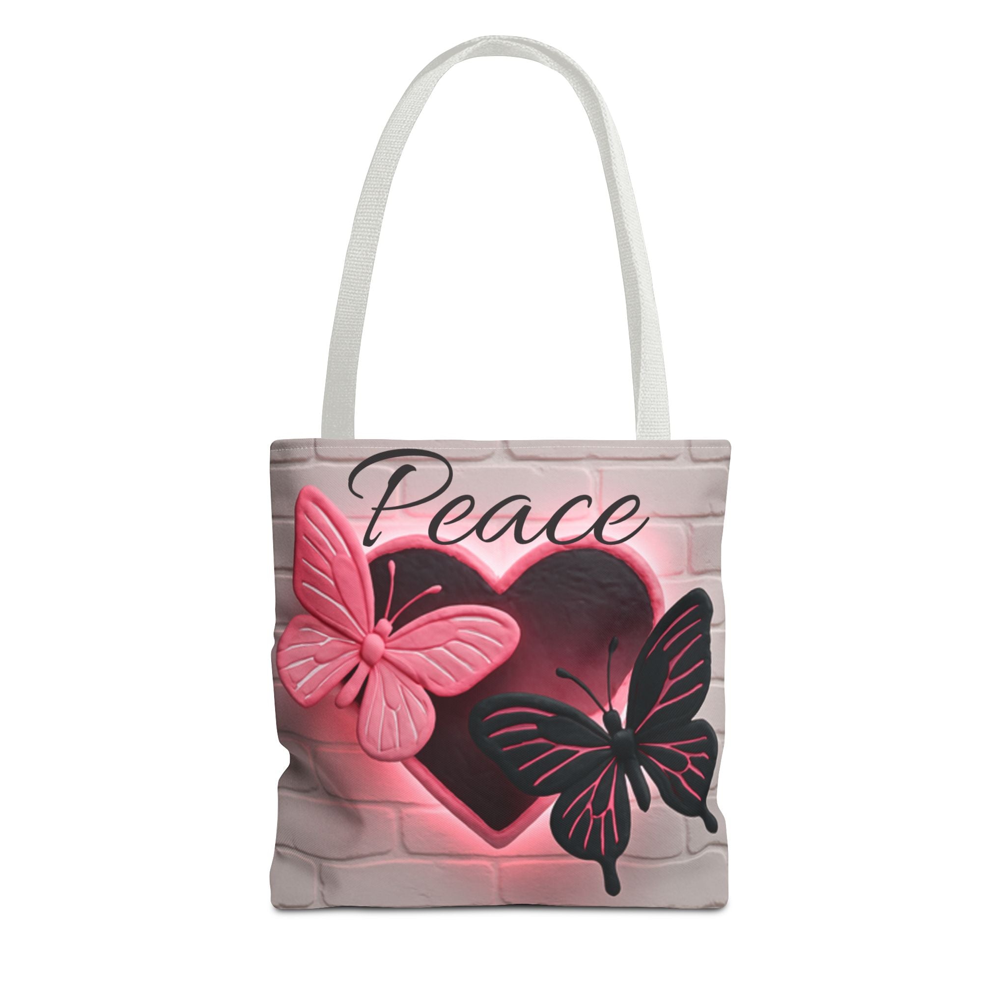 Love Glow Neon Heart and Butterflies Graphic Design Tote - Glowing Pink Neon Heart and Butterflies Design