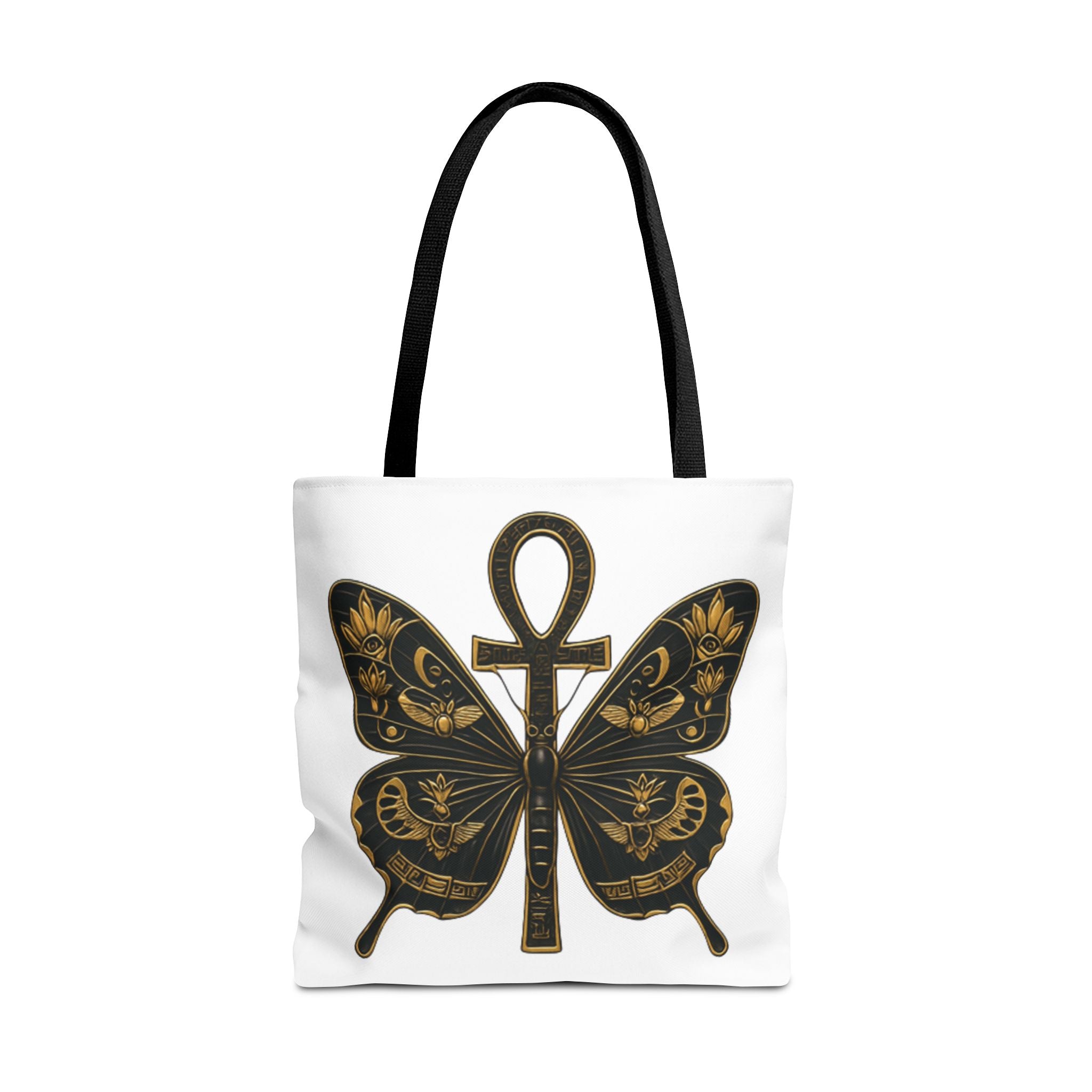 Mystic Peace Butterfly Graphic Design Tote Bag — Egyptian Themed Butterfly and Ankh Design