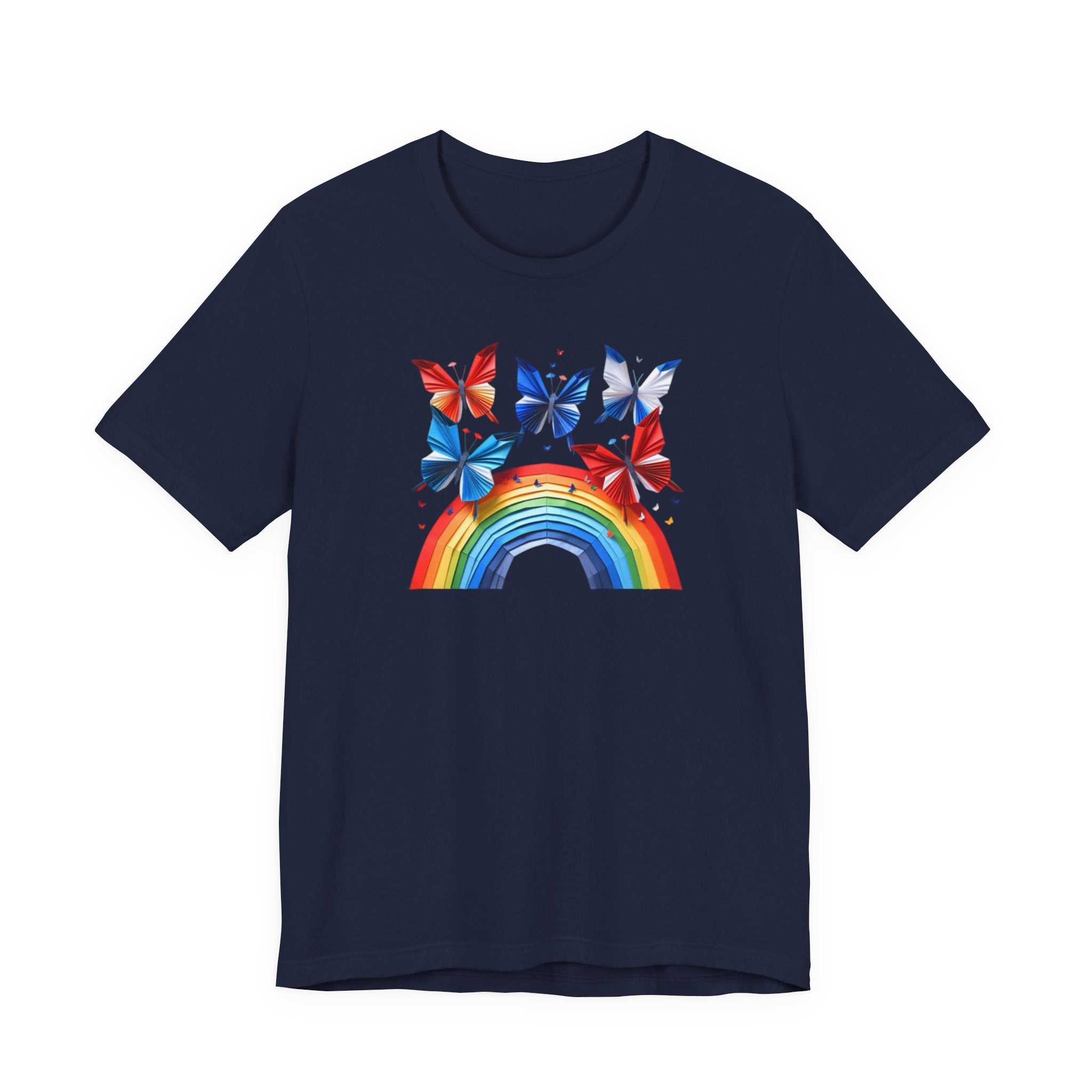 Peace Energy Rainbow Graphic T‑Shirt — Colorful Butterfly & Rainbow Graphic Design Tee