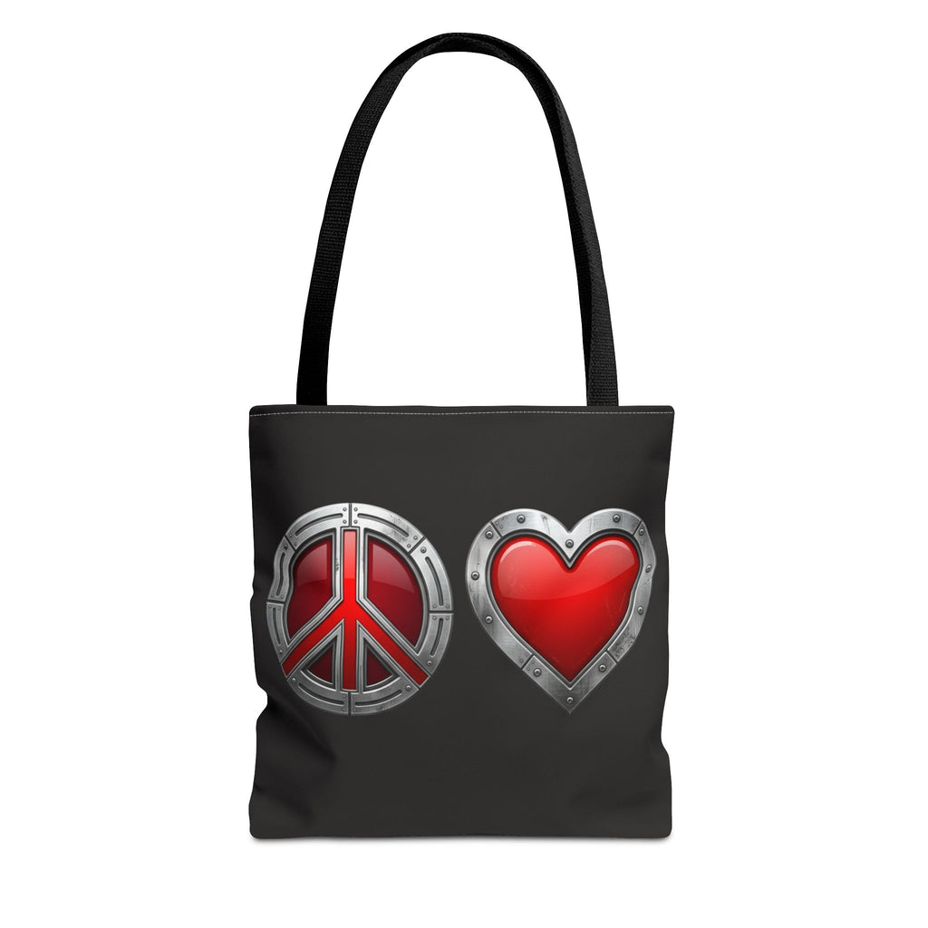 Vibrant Peace & Love Tote Bag — Colorful Retro Love Graphic