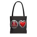 Vibrant Peace & Love Tote Bag — Colorful Retro Love Graphic