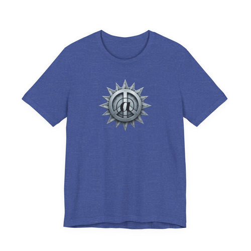 At Peace Graphic Design T-Shirt - Metallic Peace Sign with Metal Starburst Graphic Design Tee