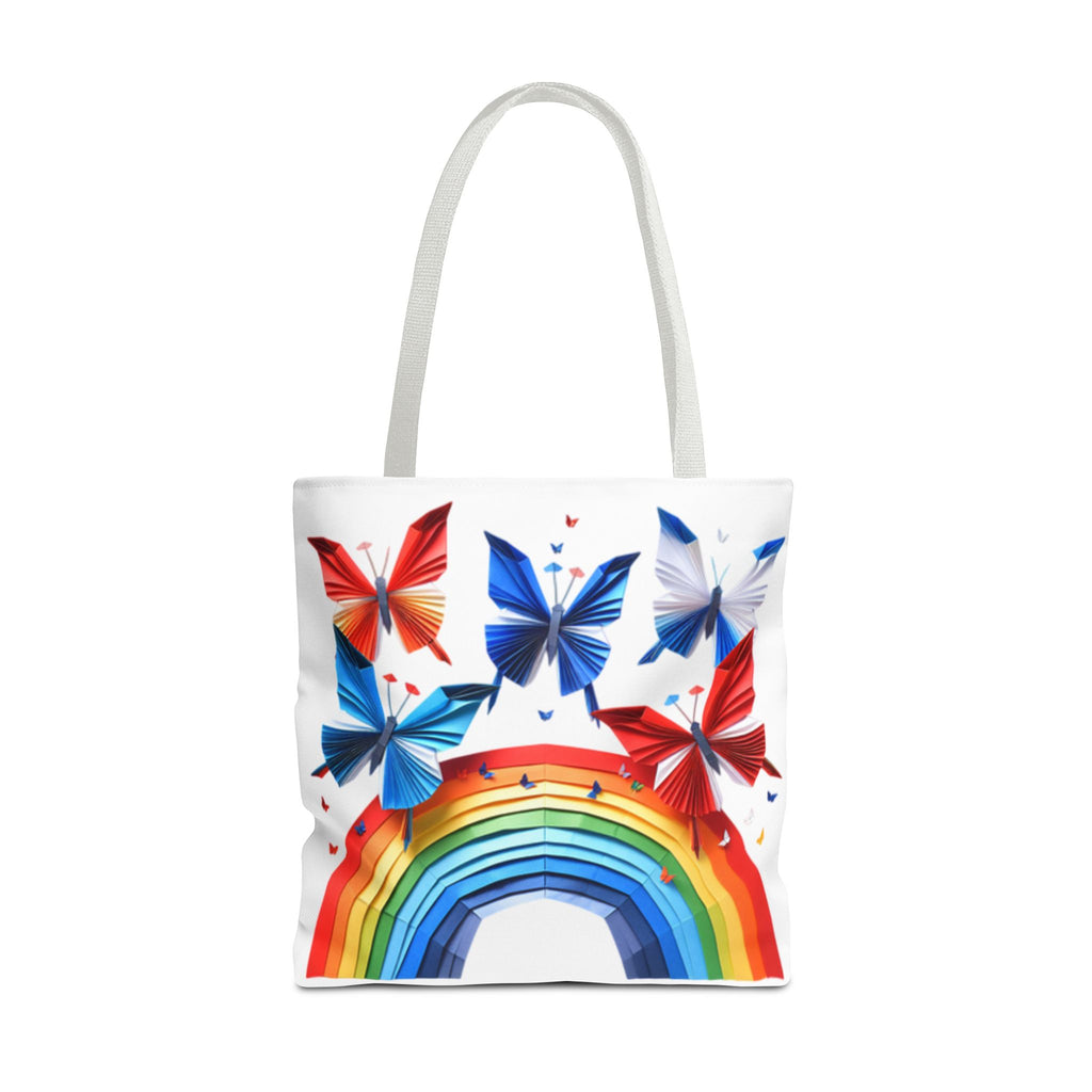 Positive Energy Tote Bag — Colorful Rainbow and Butterflies Graphic Design