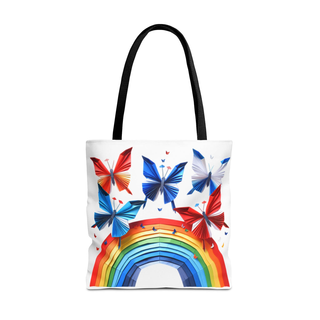 Positive Energy Tote Bag — Colorful Rainbow and Butterflies Graphic Design