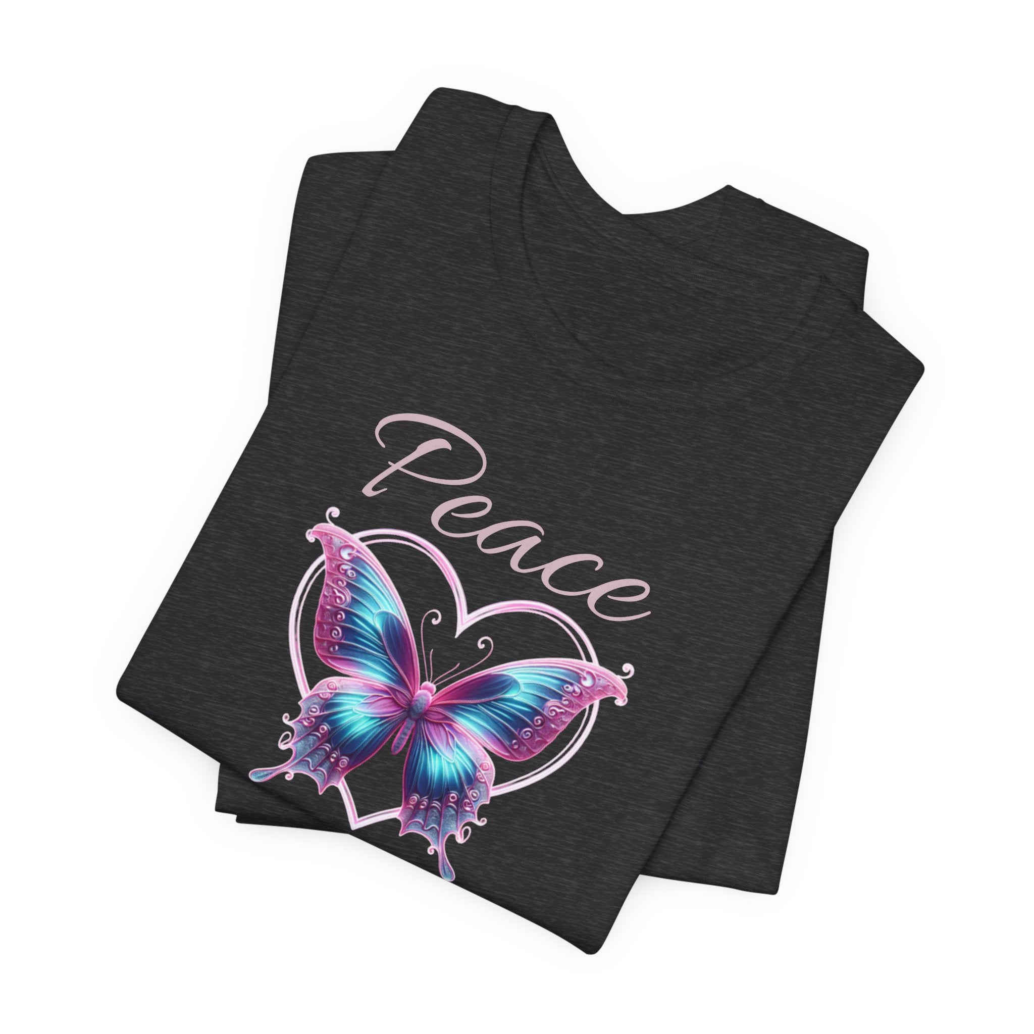 Peace Symbols Graphic Tee— Butterfly and Heart  Graphic Design T-Shirt
