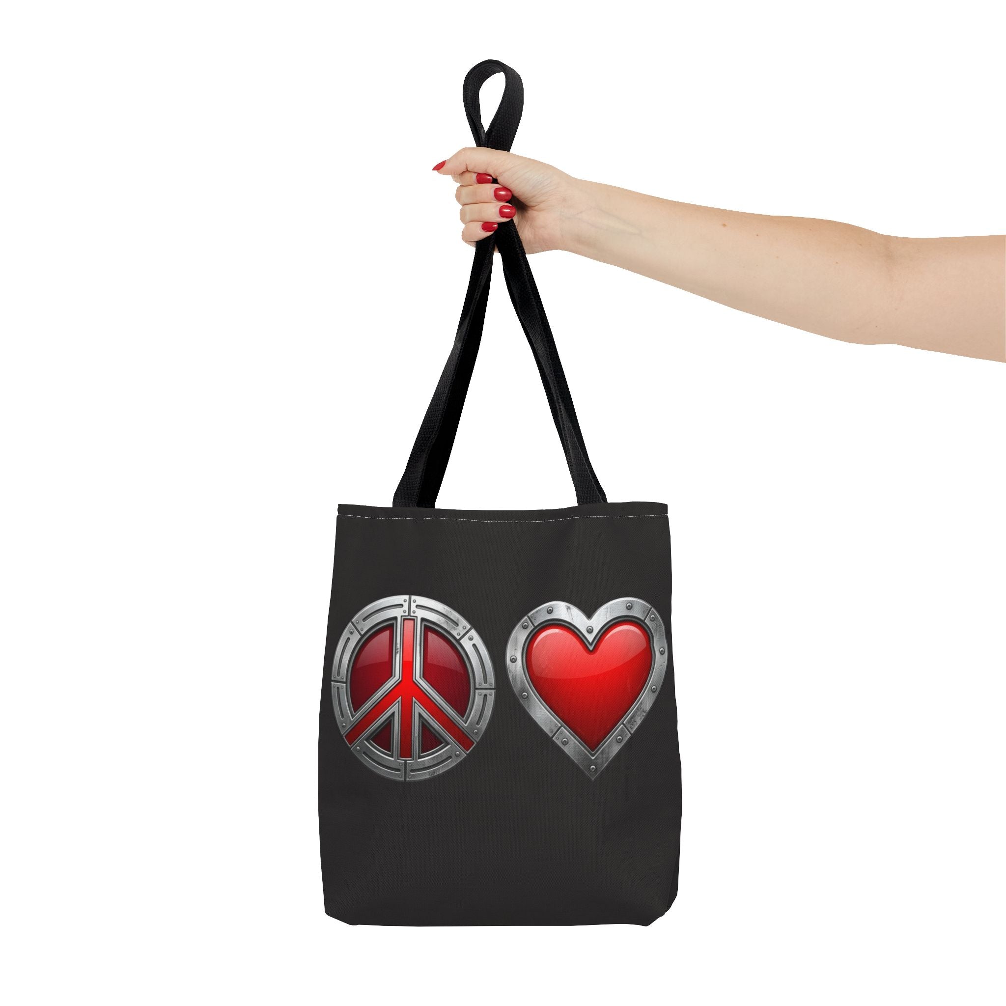 Vibrant Peace & Love Tote Bag — Colorful Retro Love Graphic