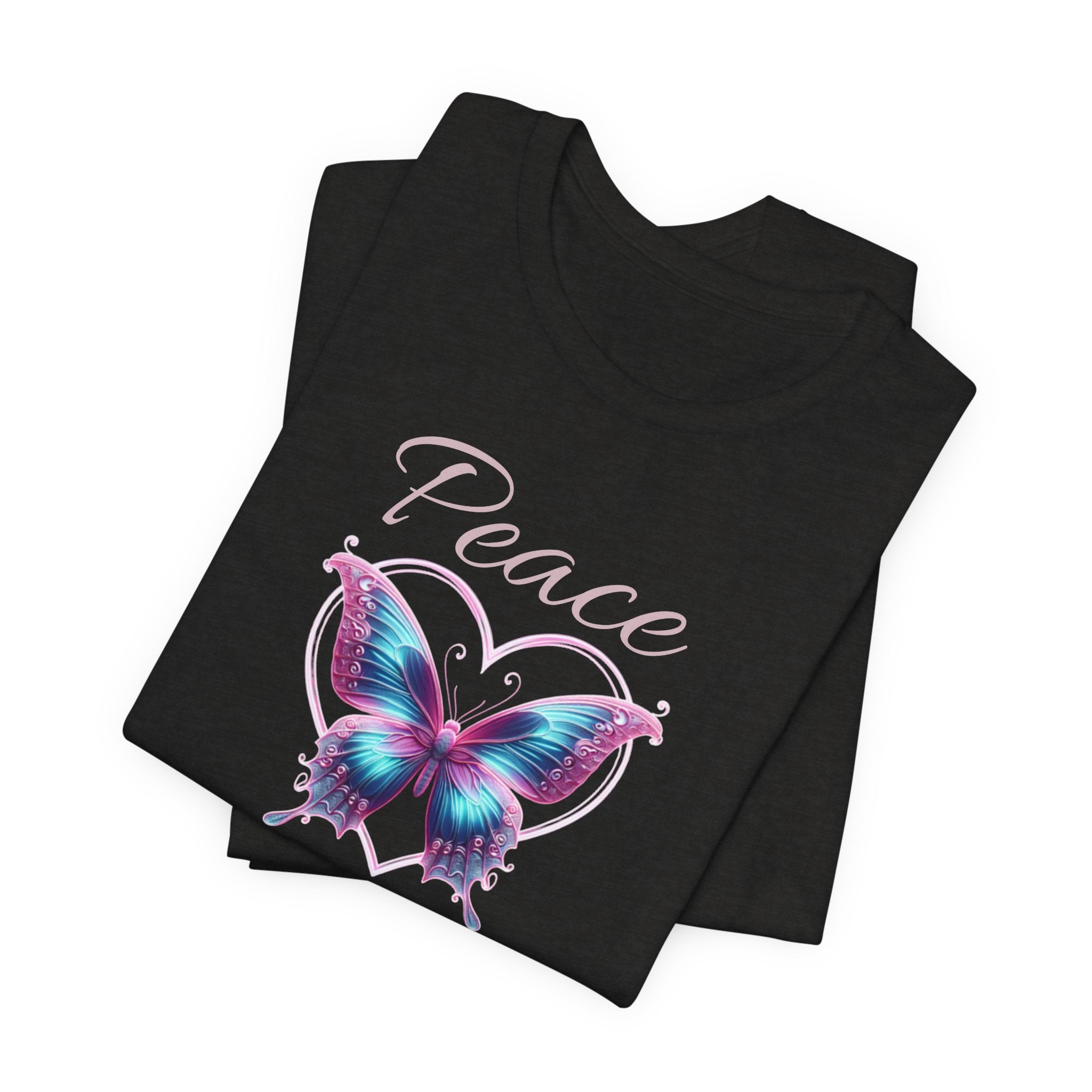 Peace Symbols Graphic Tee— Butterfly and Heart  Graphic Design T-Shirt