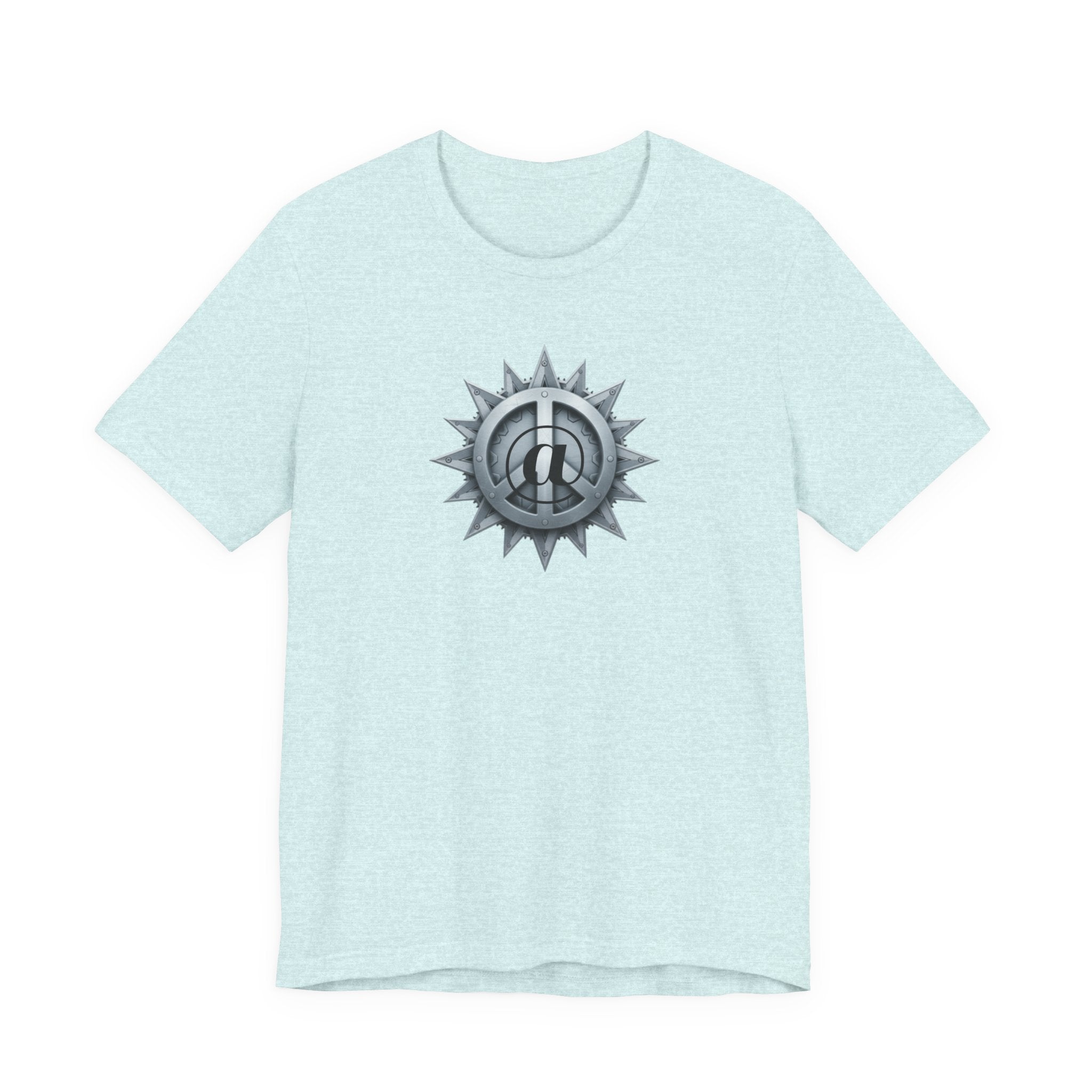 At Peace Graphic Design T-Shirt - Metallic Peace Sign with Metal Starburst Graphic Design Tee