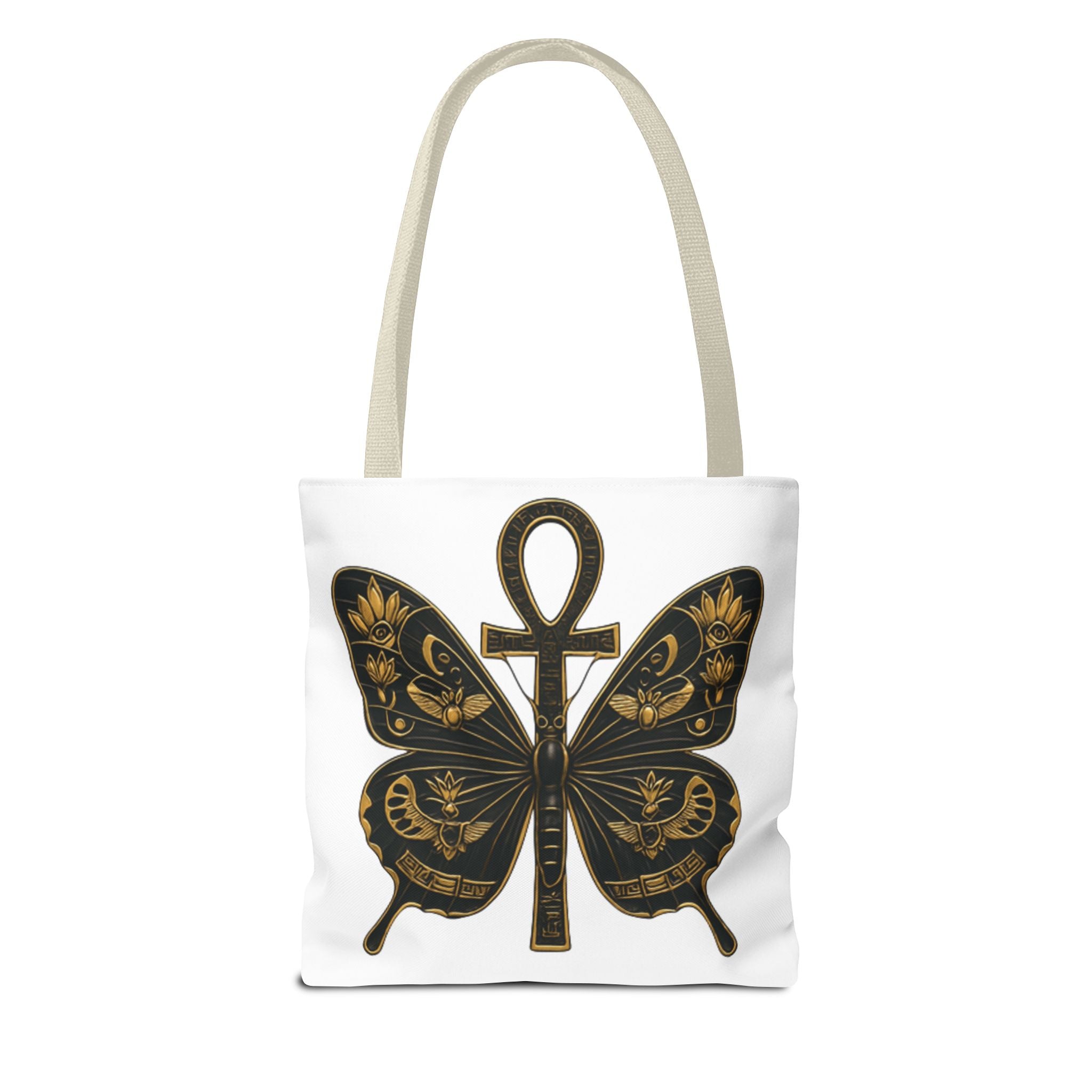 Mystic Peace Butterfly Graphic Design Tote Bag — Egyptian Themed Butterfly and Ankh Design