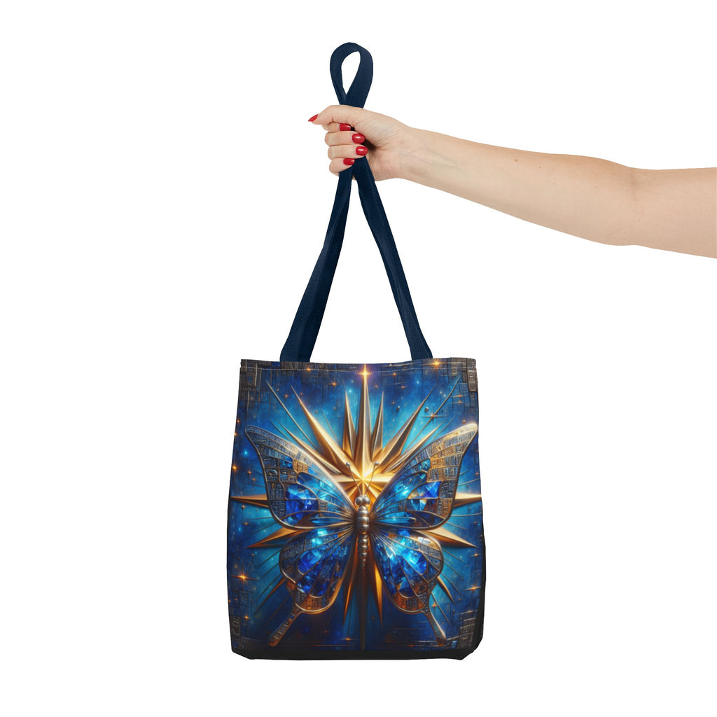Blue & Gold Butterfly Tote — Galactic Starburst Graphic Design