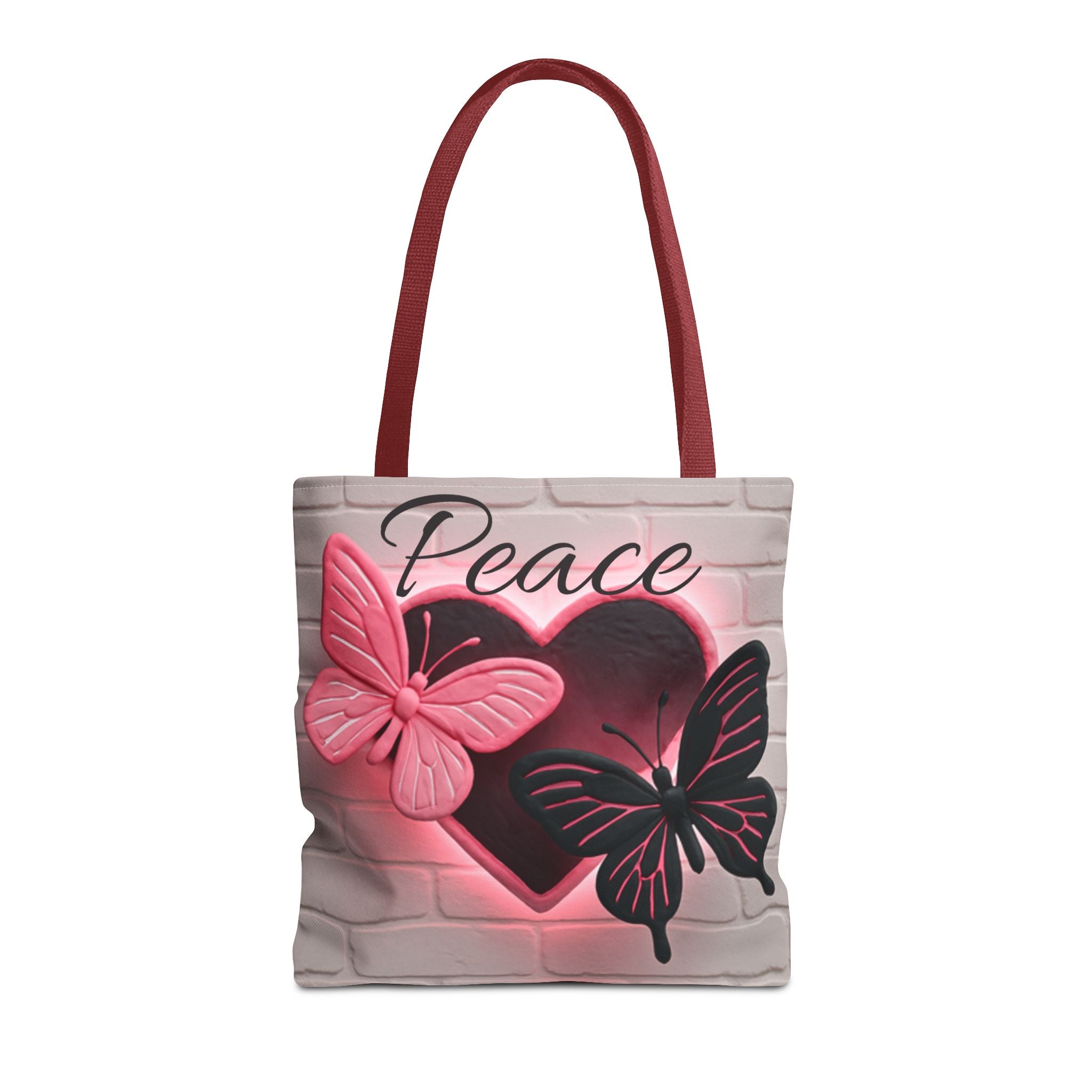 Love Glow Neon Heart and Butterflies Graphic Design Tote - Glowing Pink Neon Heart and Butterflies Design