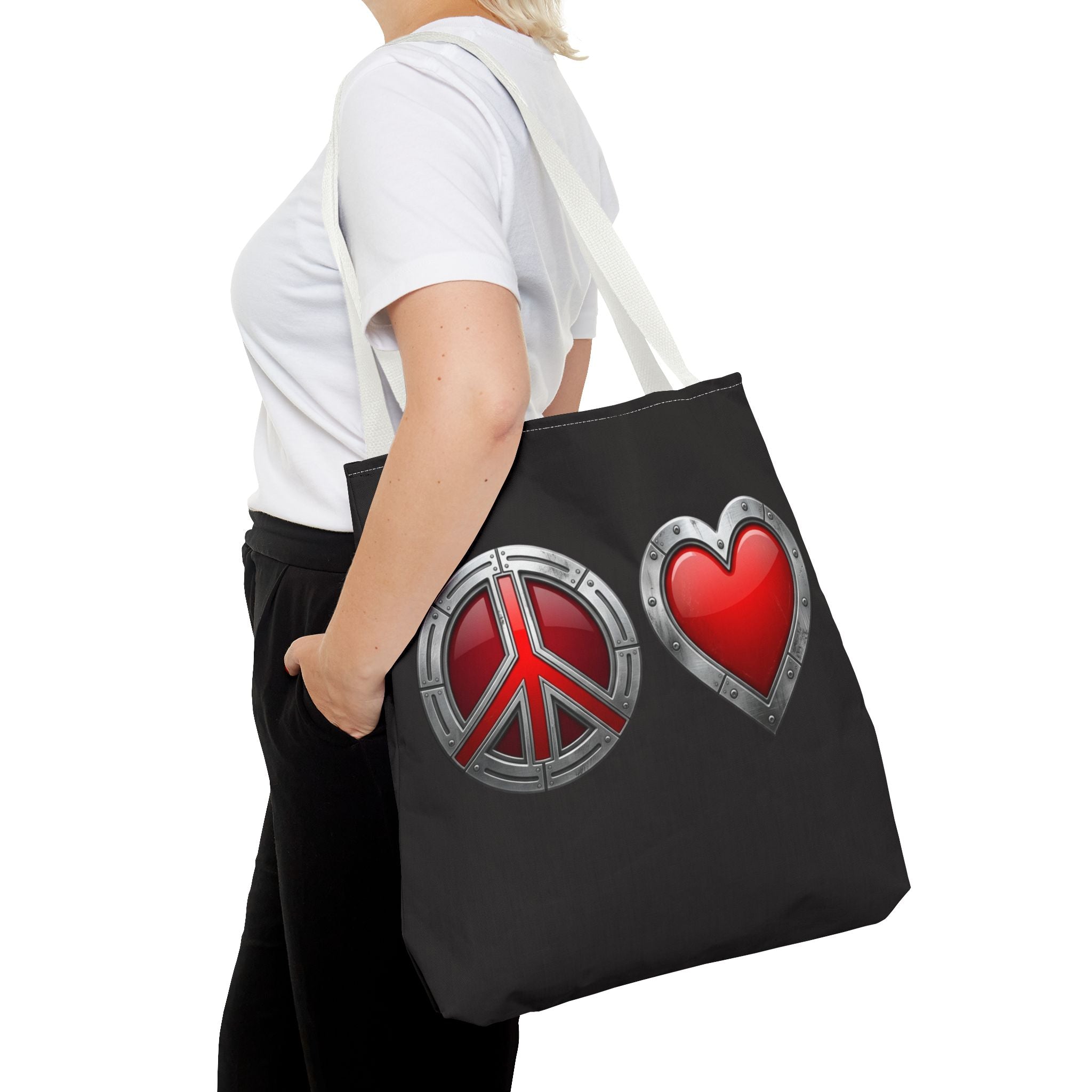 Vibrant Peace & Love Tote Bag — Colorful Retro Love Graphic