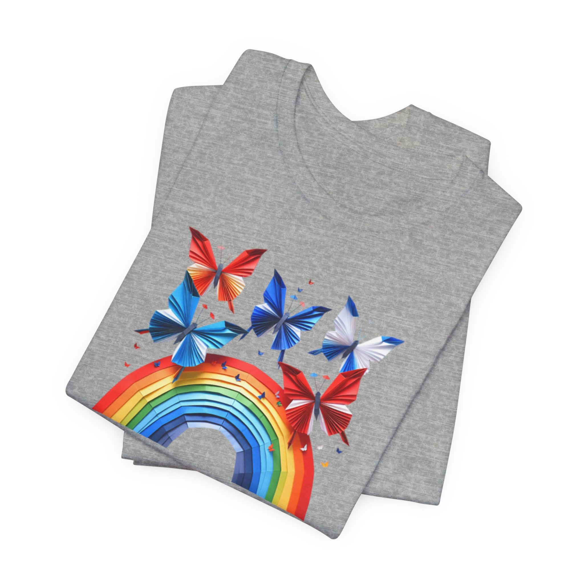 Peace Energy Rainbow Graphic T‑Shirt — Colorful Butterfly & Rainbow Graphic Design Tee