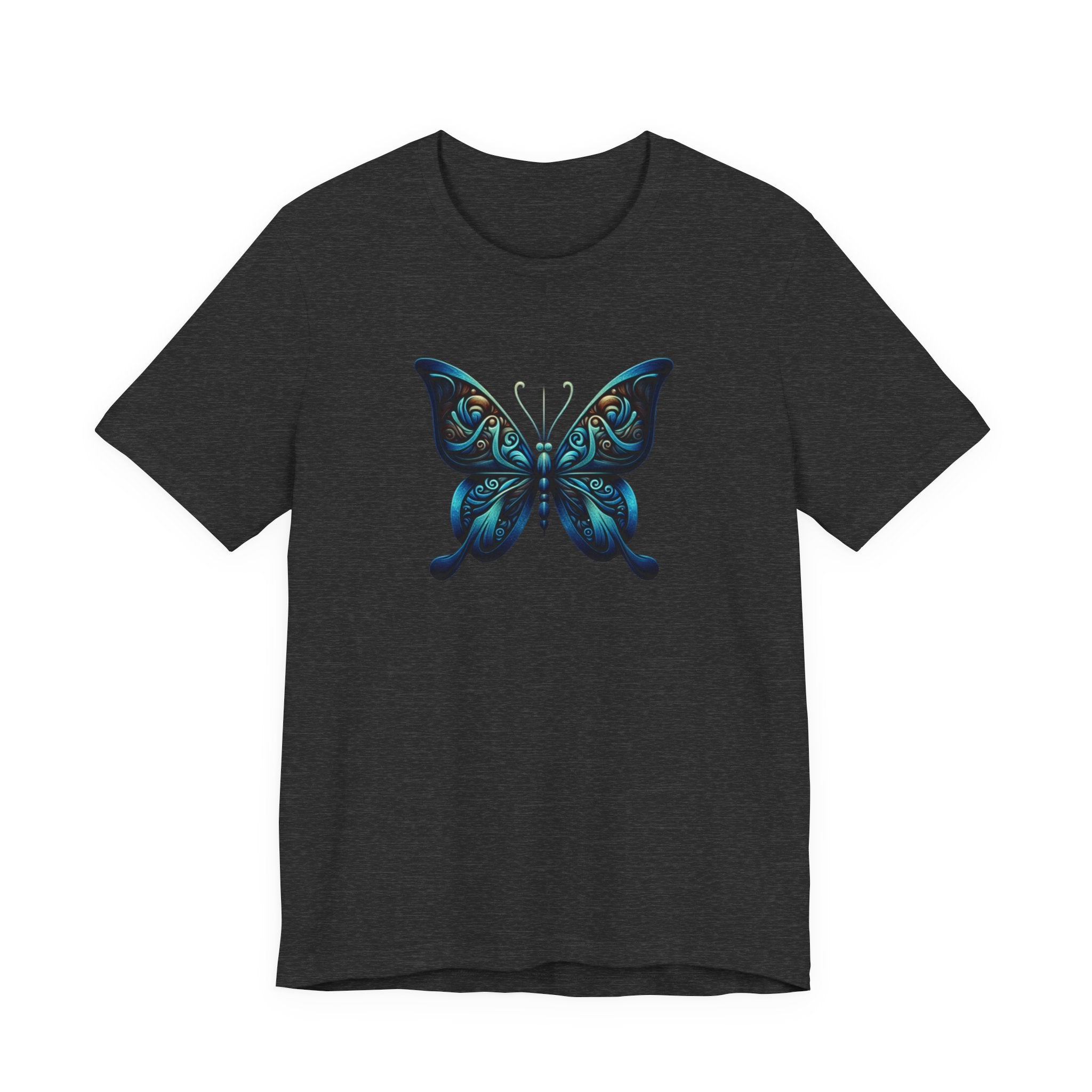 Blue Tribal Butterfly Graphic Tee — Artistic Nature Graphic T-Shirt