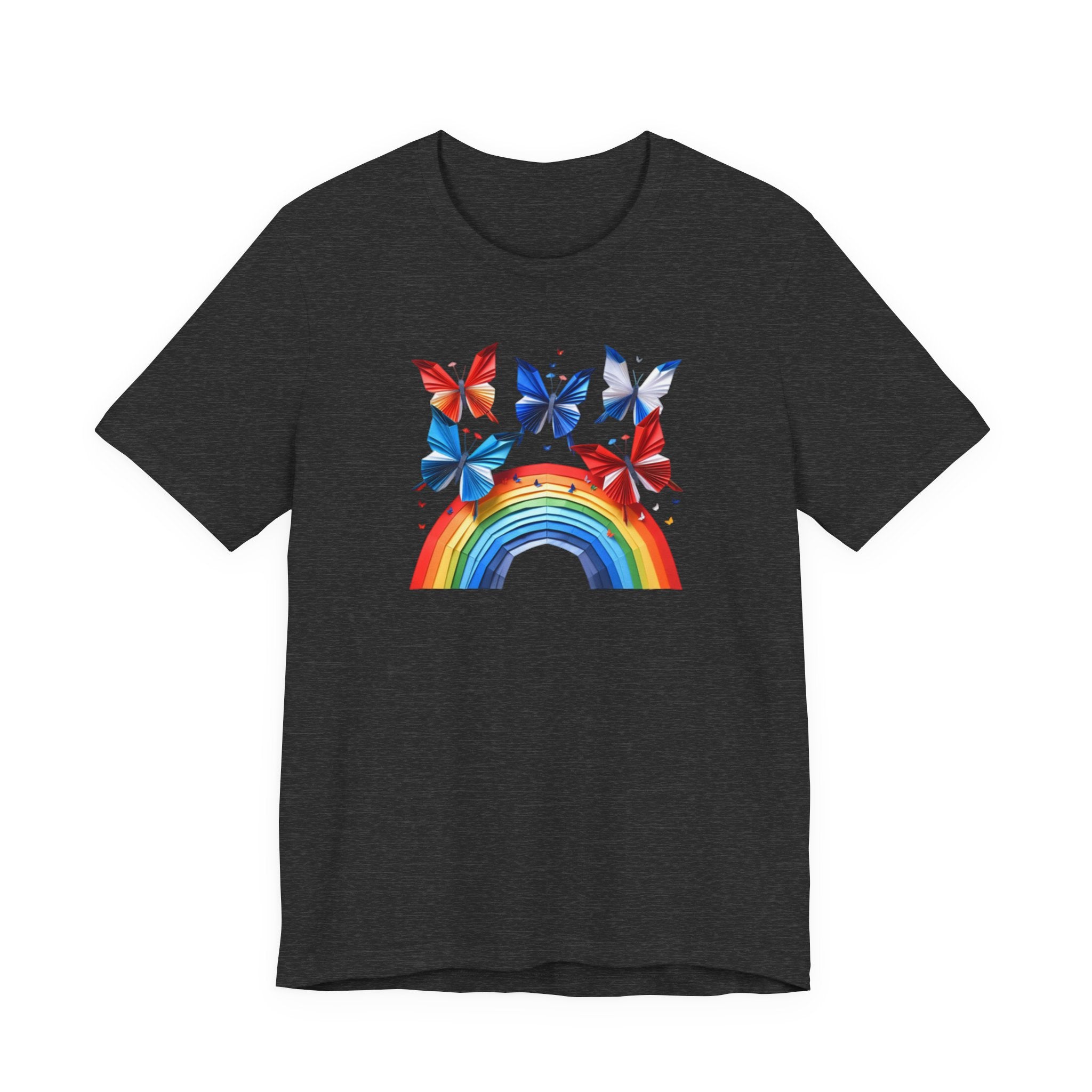 Peace Energy Rainbow Graphic T‑Shirt — Colorful Butterfly & Rainbow Graphic Design Tee