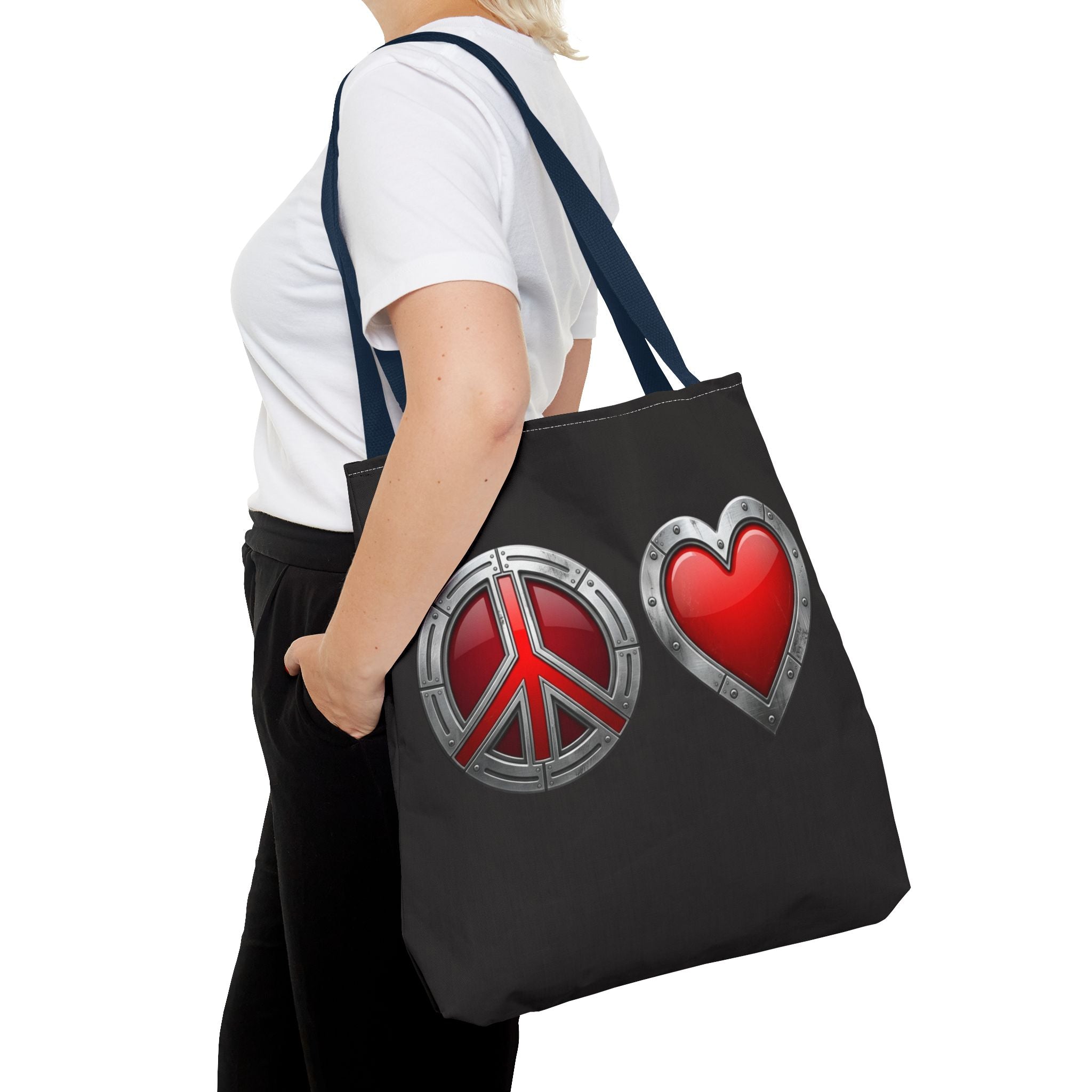 Vibrant Peace & Love Tote Bag — Colorful Retro Love Graphic